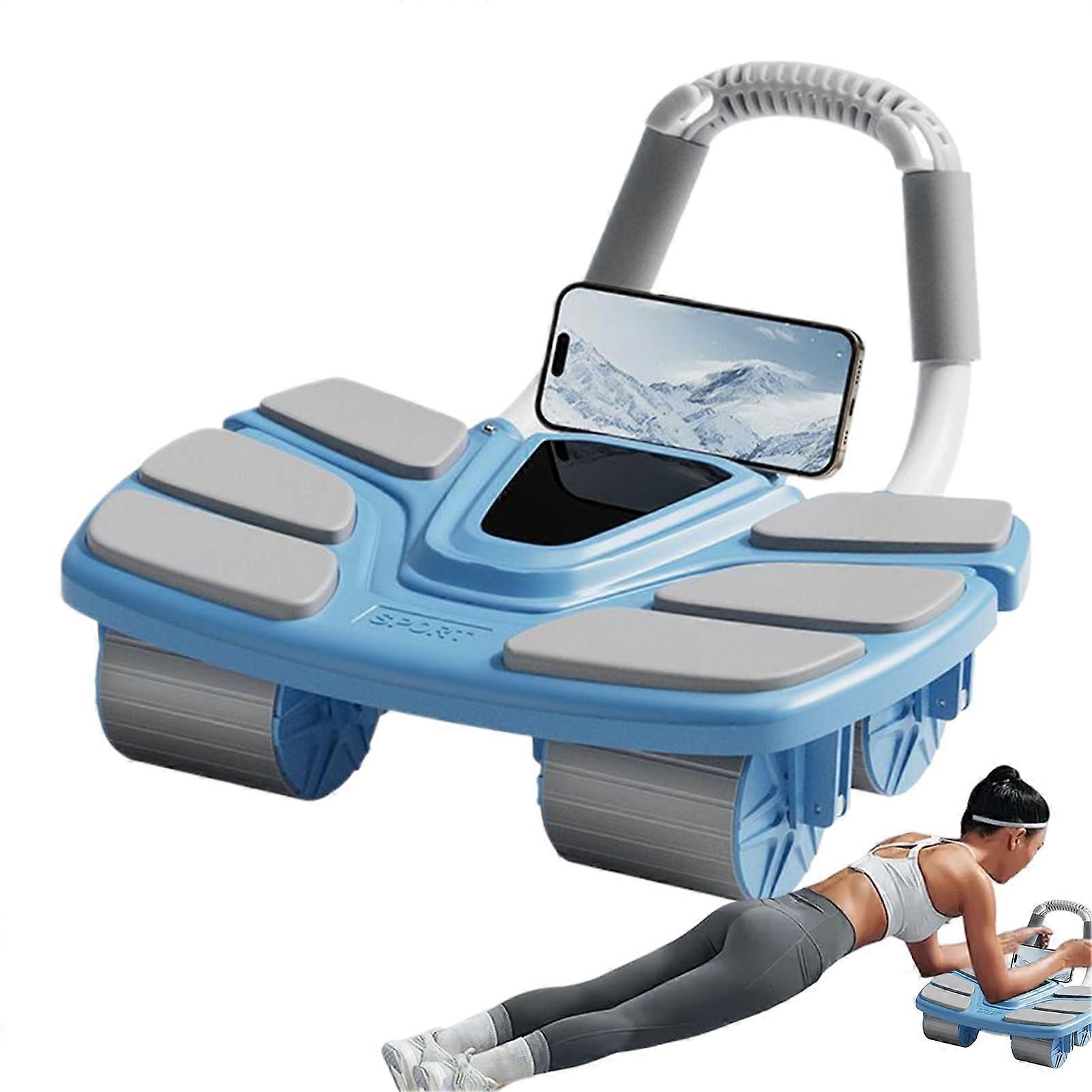 Abdominal Roller Four-Wheel Quiet Core Trainer For Home Auto-Recoil Function For Apartment Garage Gym