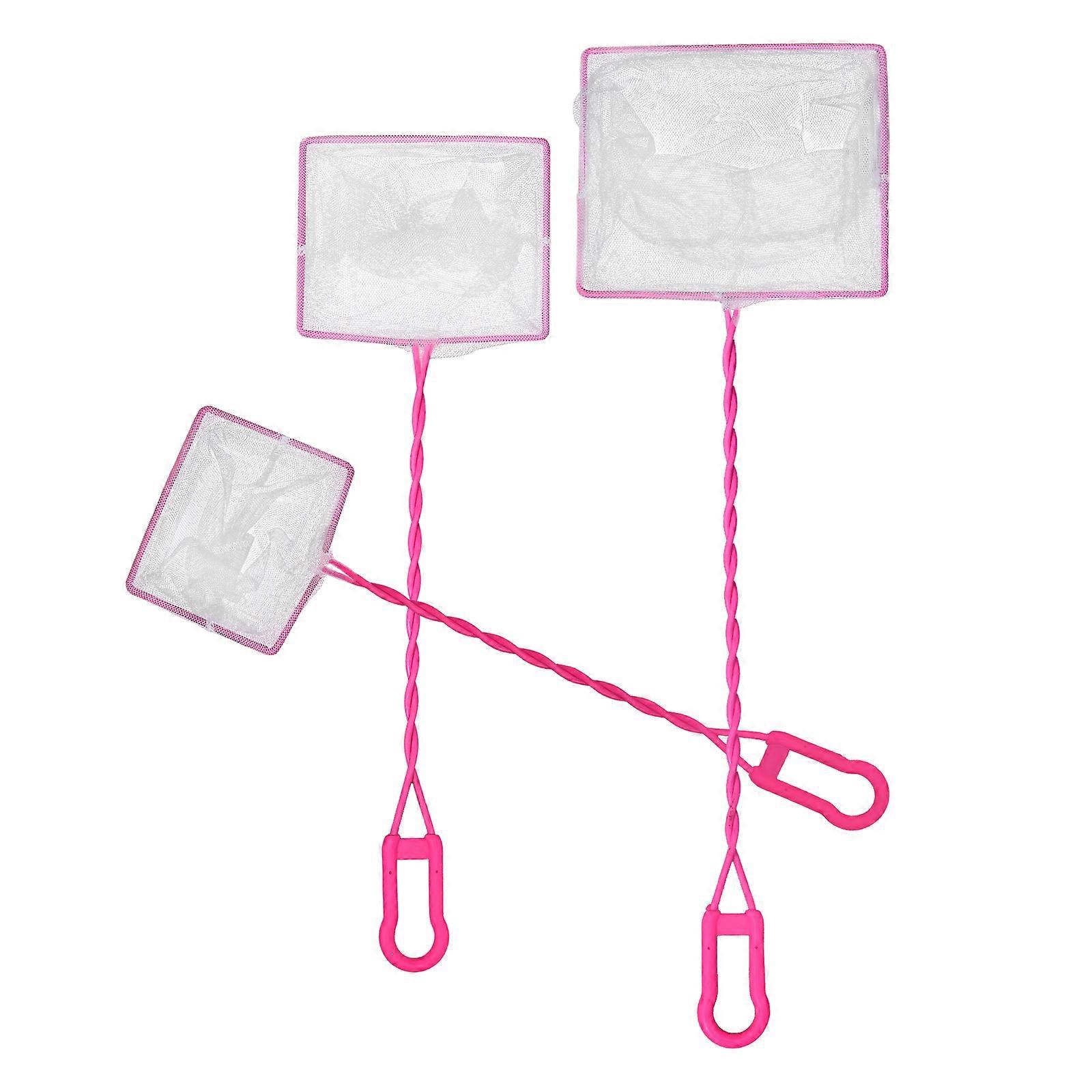 Pink Plastic Fish Net with Sturdy Handle and Fine Mesh for Freshwater Saltwater Aquarium Fish Tank 3 Pack