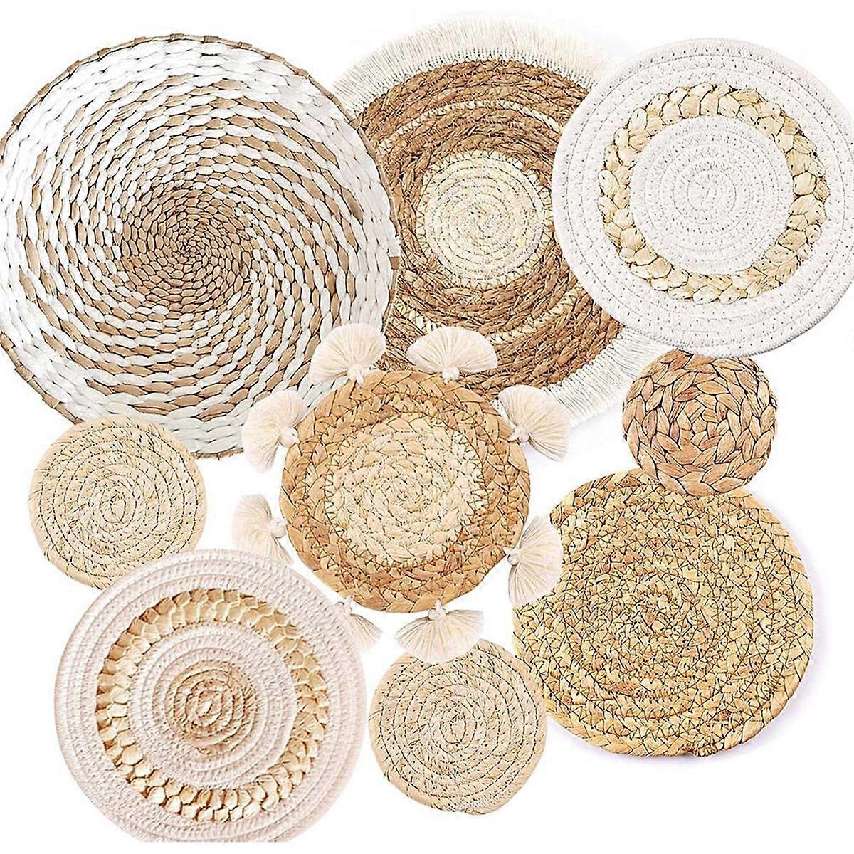 9 Pack Boho Wall Basket Set, Hanging Woven Wall Basket Decor, Seagrass Rattan Wicker Boho Wall Deco