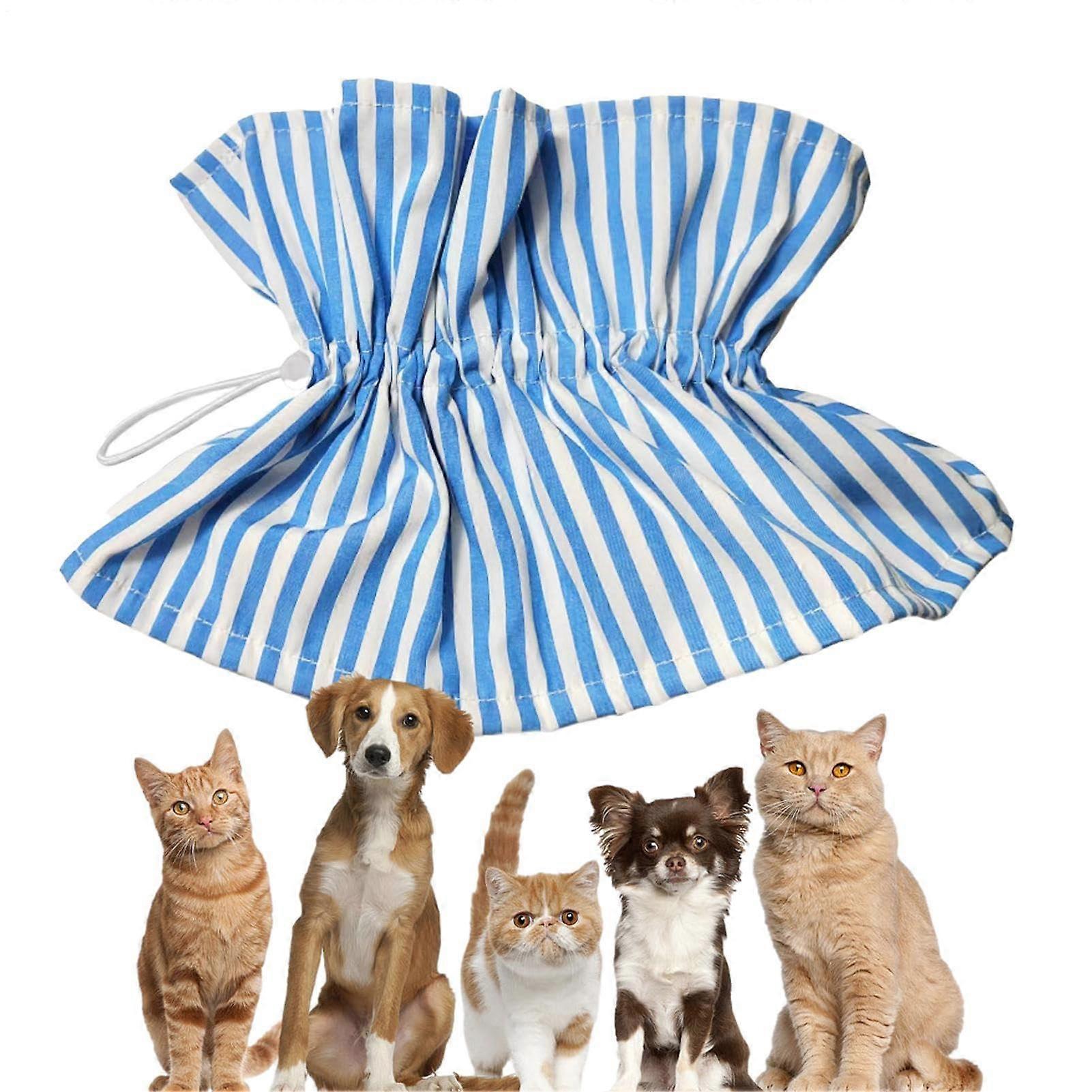 Elizabethan Collar for Cats - Soft Polyester Postoperative Protective E-Collar, Adjustable Blue Striped, Size 1