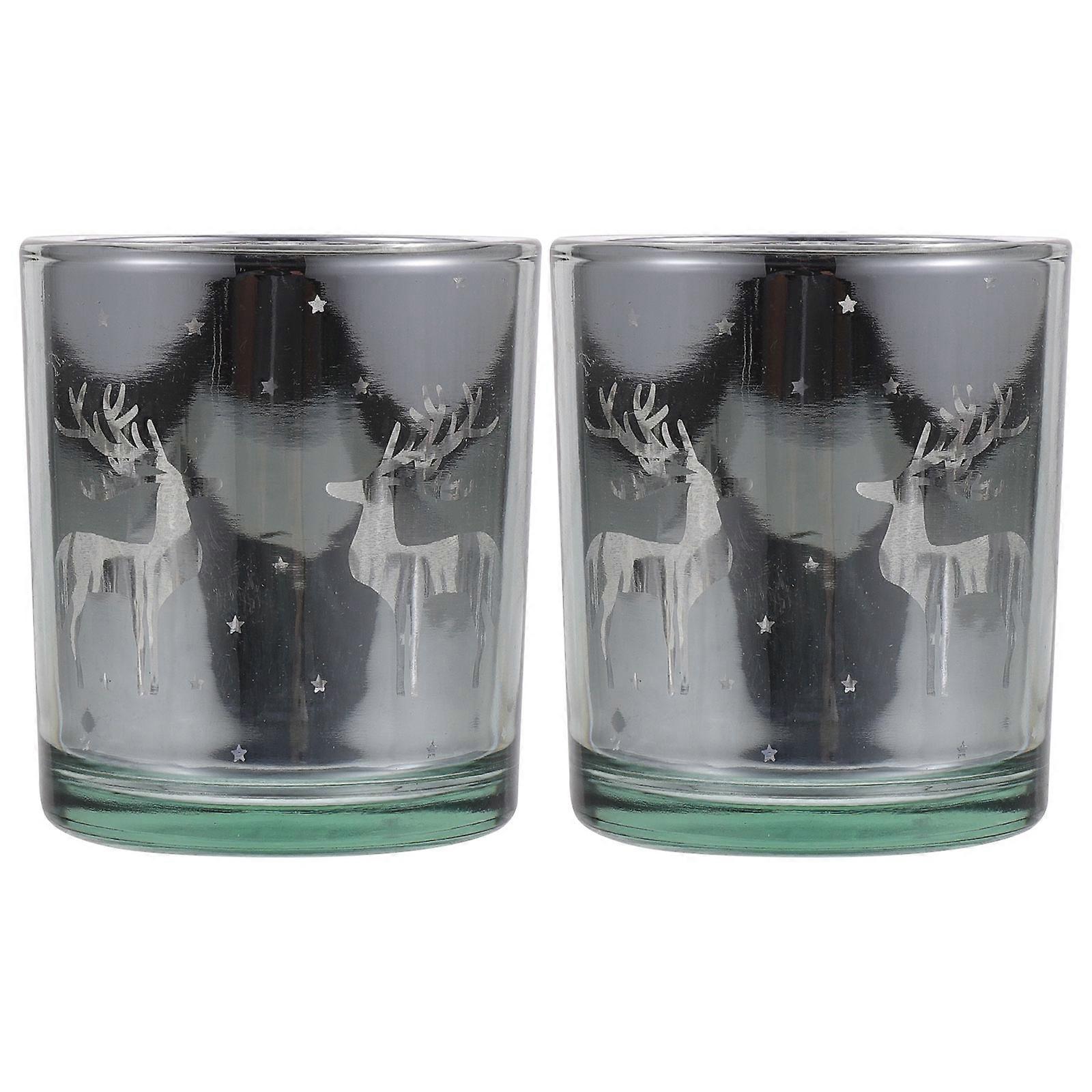 Tea Light Holders Glass Candle Holder Party Centerpieces Elk Patterned Classical Style 3.14X2.75X2.75IN 2Pcs
