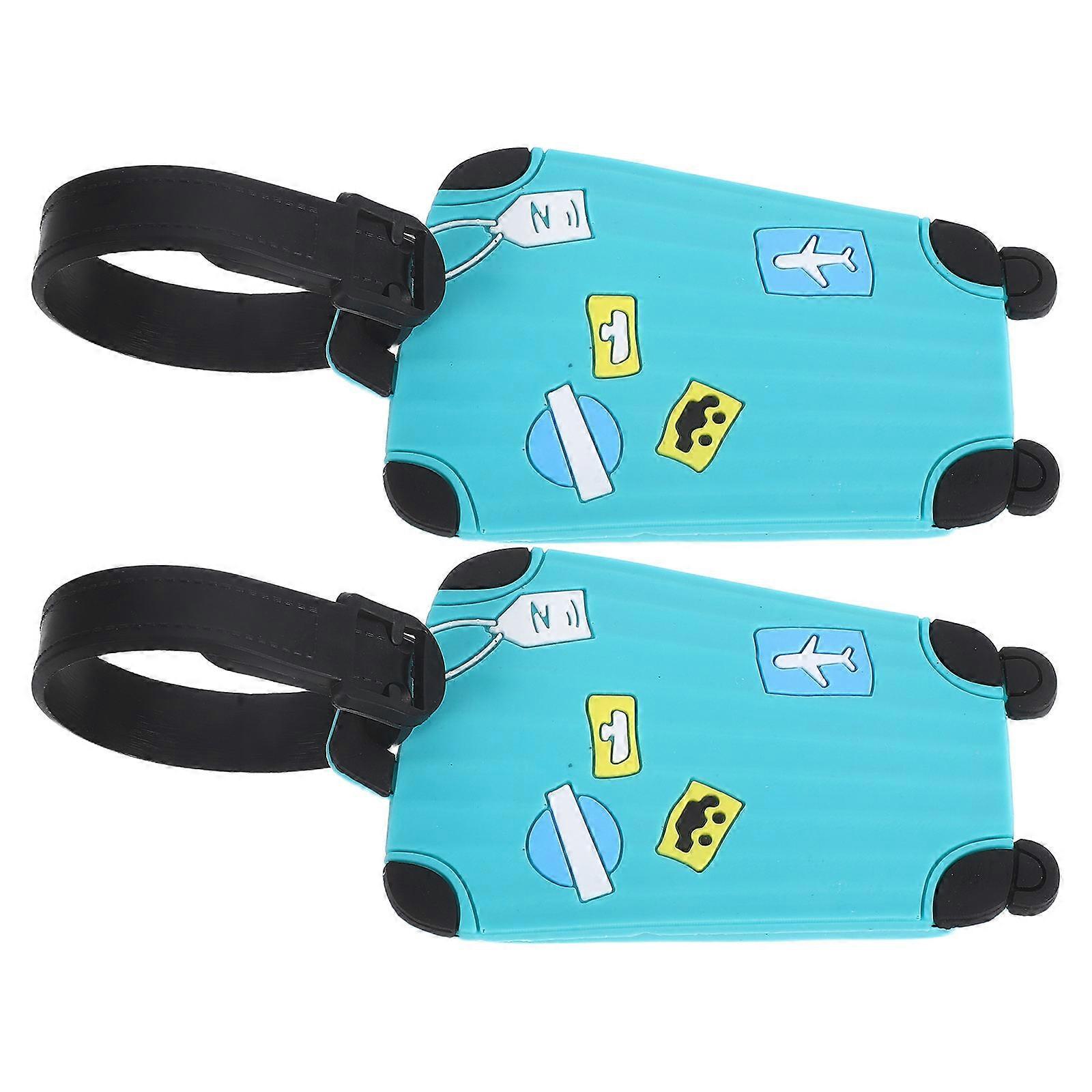 Blue PVC Luggage Tags for Airport Use Durable Travel Tags with Name and Address Card 2pcs Set
