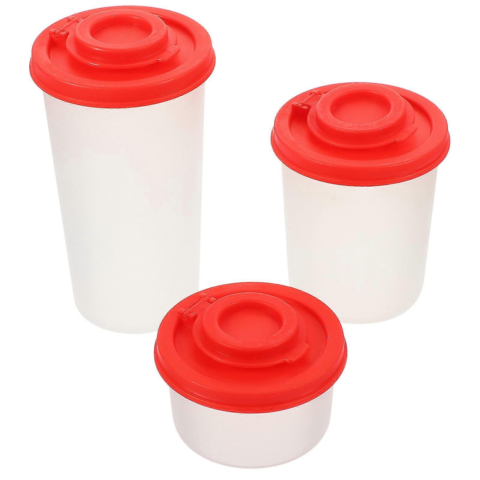 Seasoning Shaker Set 3Pcs Portable Spice Container Dust-Proof Kitchen Design Home Use Red Plastic