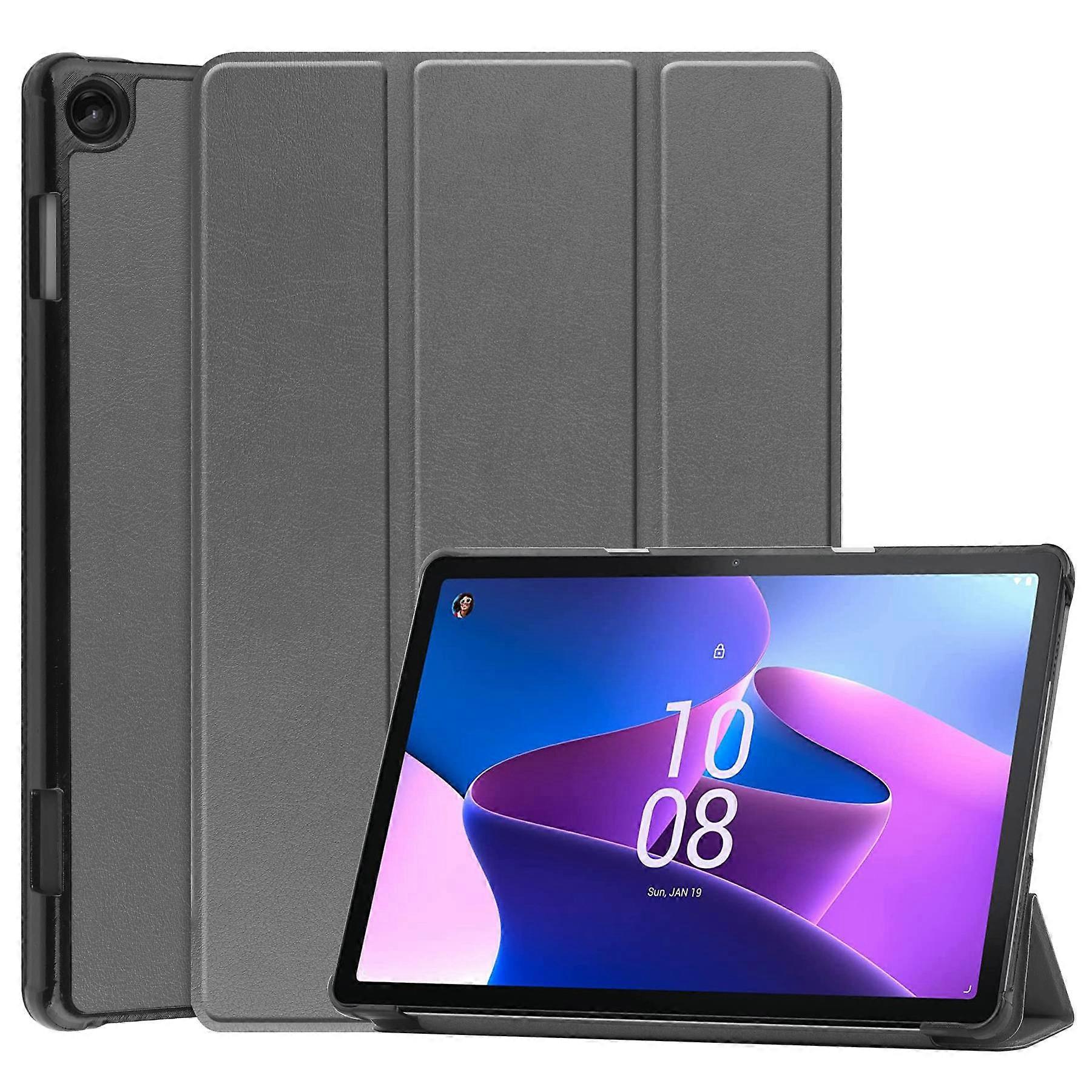 TKdaddy För Lenovo Tab M10 (Gen 3) TB-328FU / TB-328XU PU Läder Trifold Stativ Skydd Auto Sleep/Wake Fodral Grå