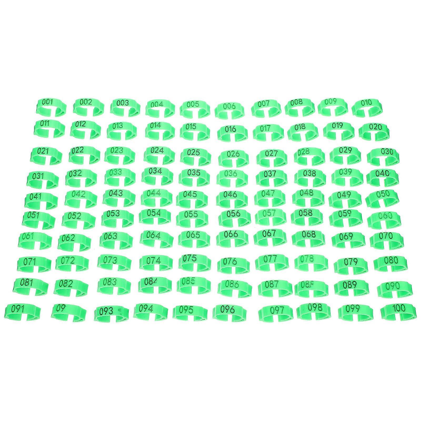 Numbered Chicken Leg Bands For Poultry Identification Operations Green Color 100Pcs Durable Marking Rings
