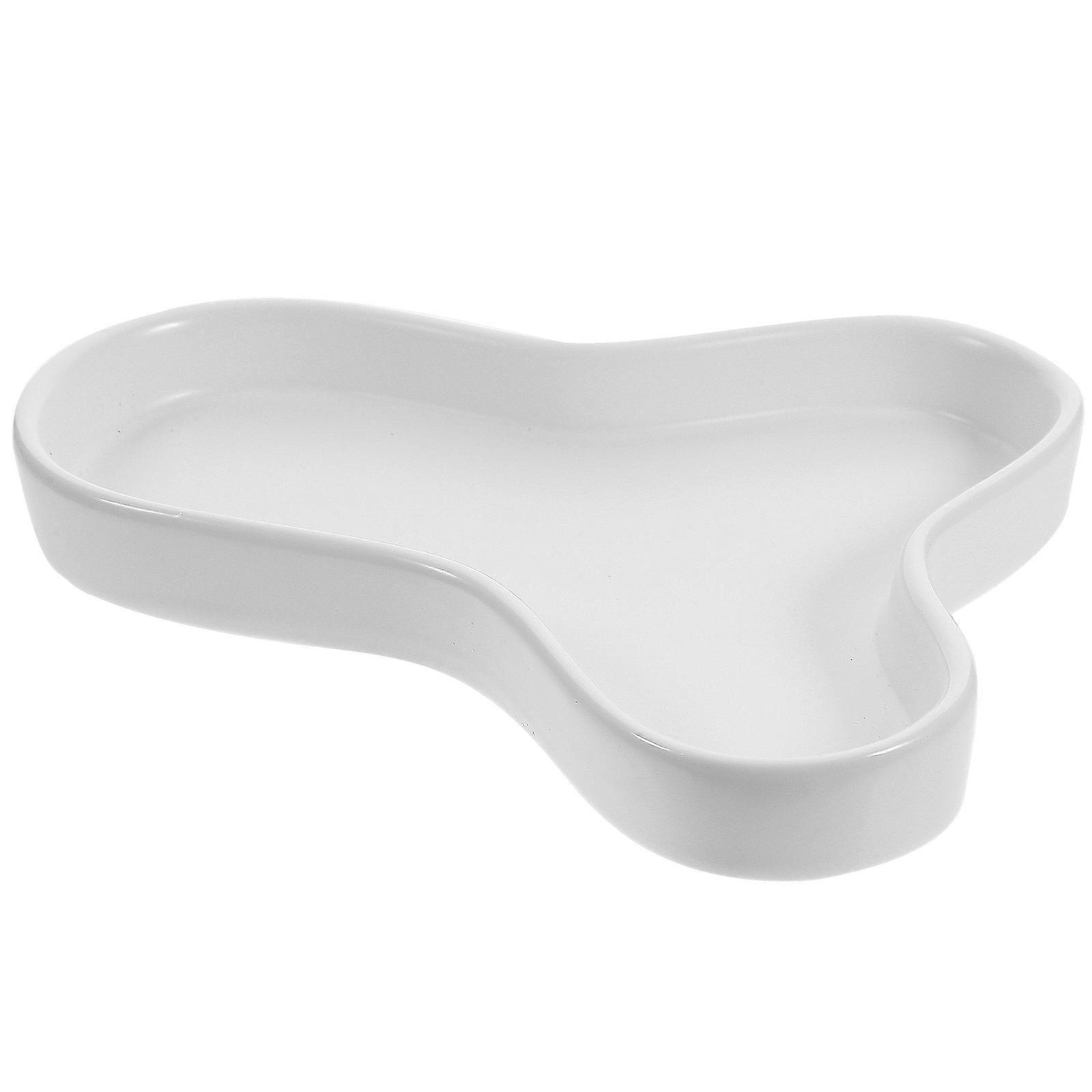 White Ceramic Jewelry Holder Dish for Storage and Display Small Irregular Shaped Tray 7.5 x 5.5 Inches