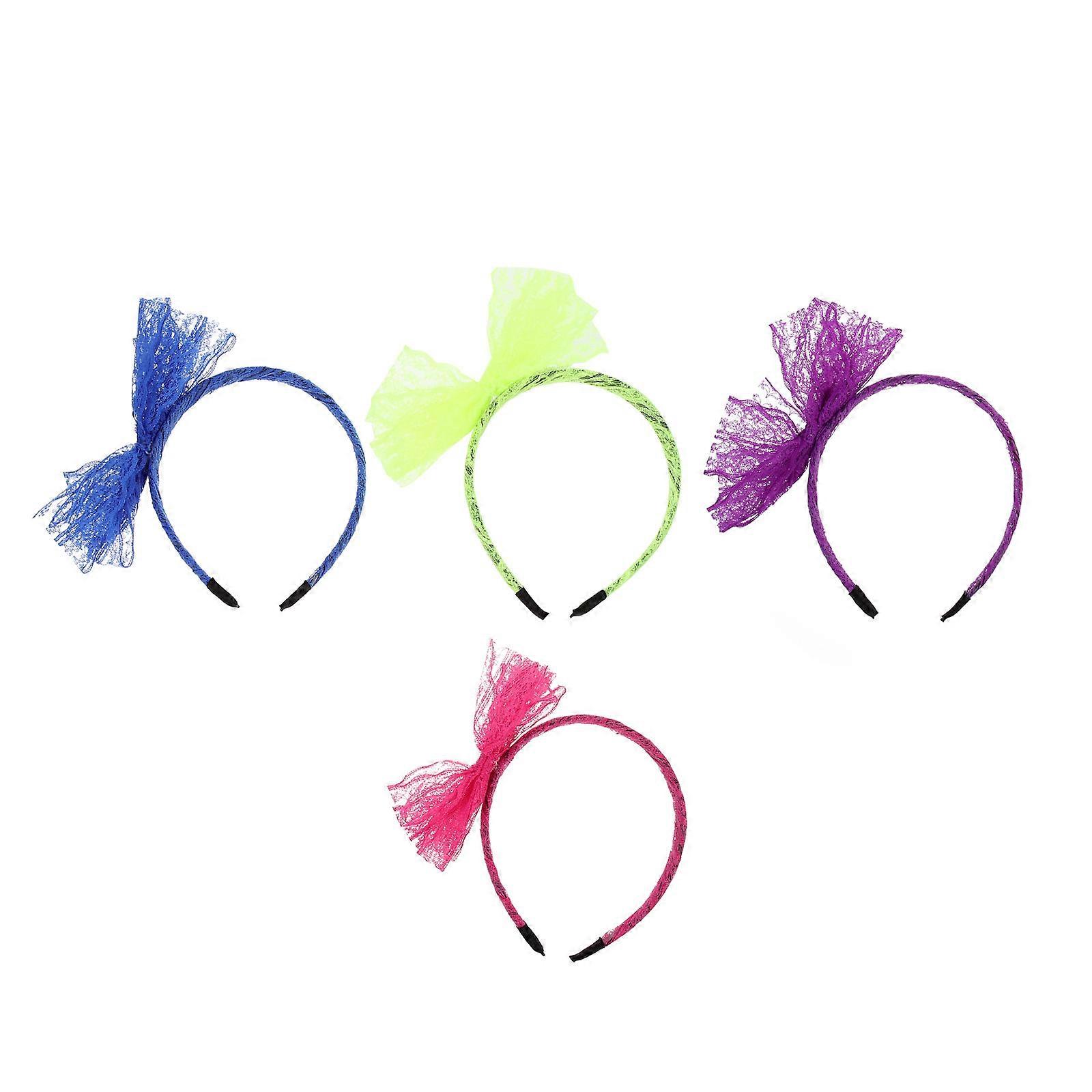 Lovely Big Bow Headbands with Lace Design for Women in Assorted Colors Cloth 4 Pieces