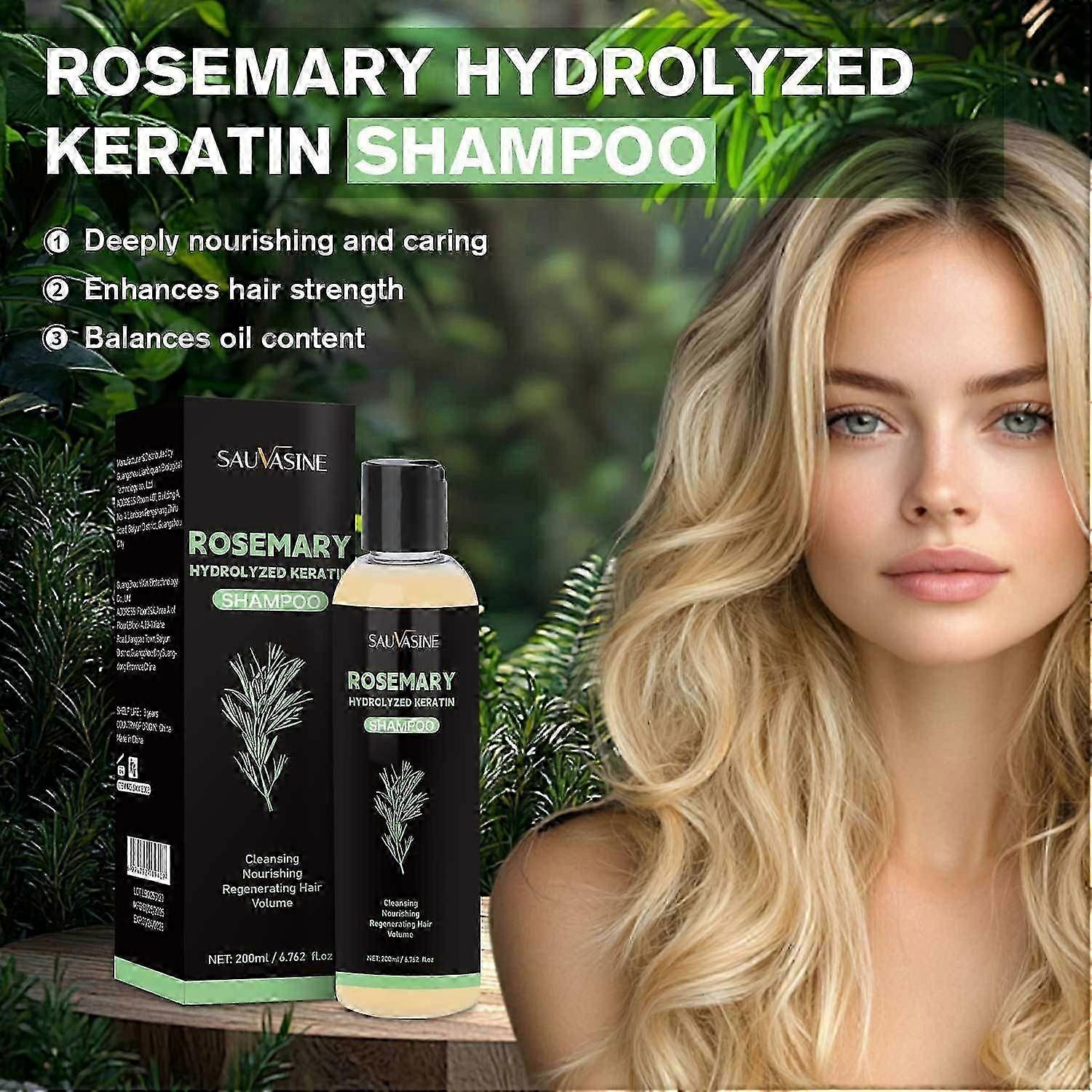 Szampon do wzrostu włosów z rozmarynem dla kobiet i mężczyzn - naturalny szampon zagęszczający i wzmacniający z hydrolizowaną keratyną do cienkich i wypadających włosów