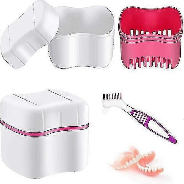 Denture Care Kit: Bath Case with Cleaner Brush, Toothbrush, and Cup