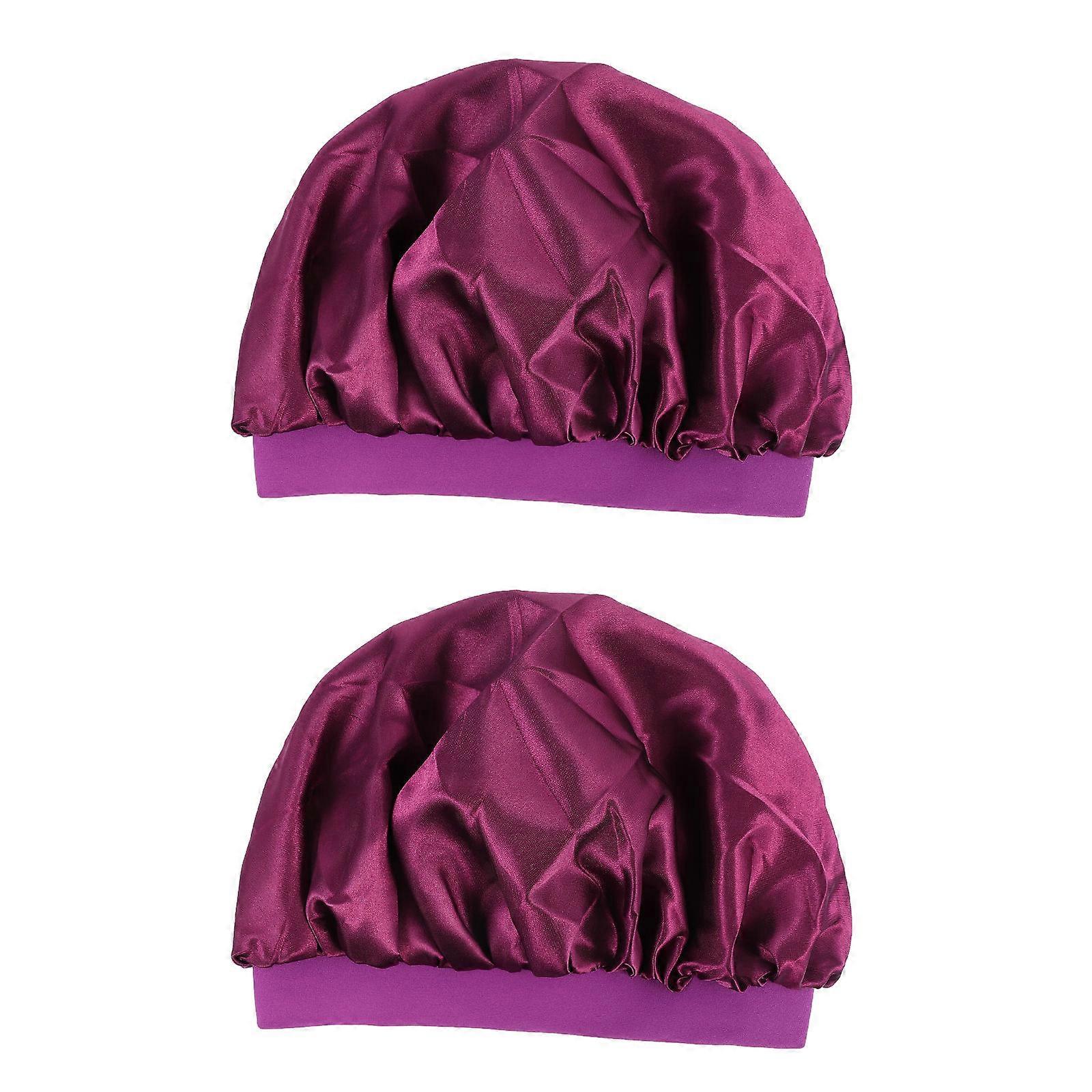 Purple Satin Elastic Sleeping Cap for Women Gentle on Hair and Skin Suitable for Most Hair Styles