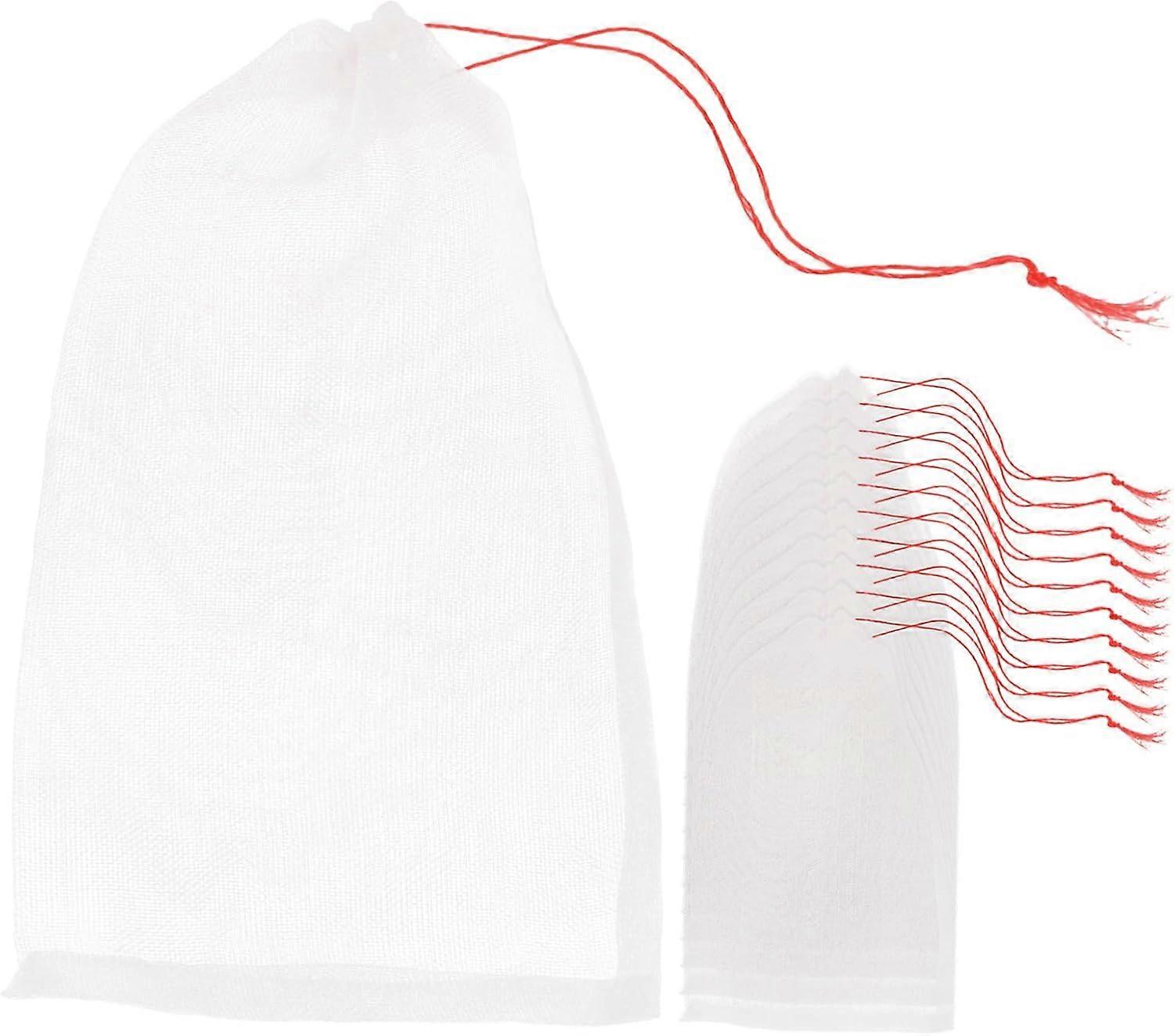 50Pcs Nylon Drawstring Fruit Protection Bags for Garden Multi-Function Netting Bags Random Color Rope Mesh Accessory for Fruit Trees  White