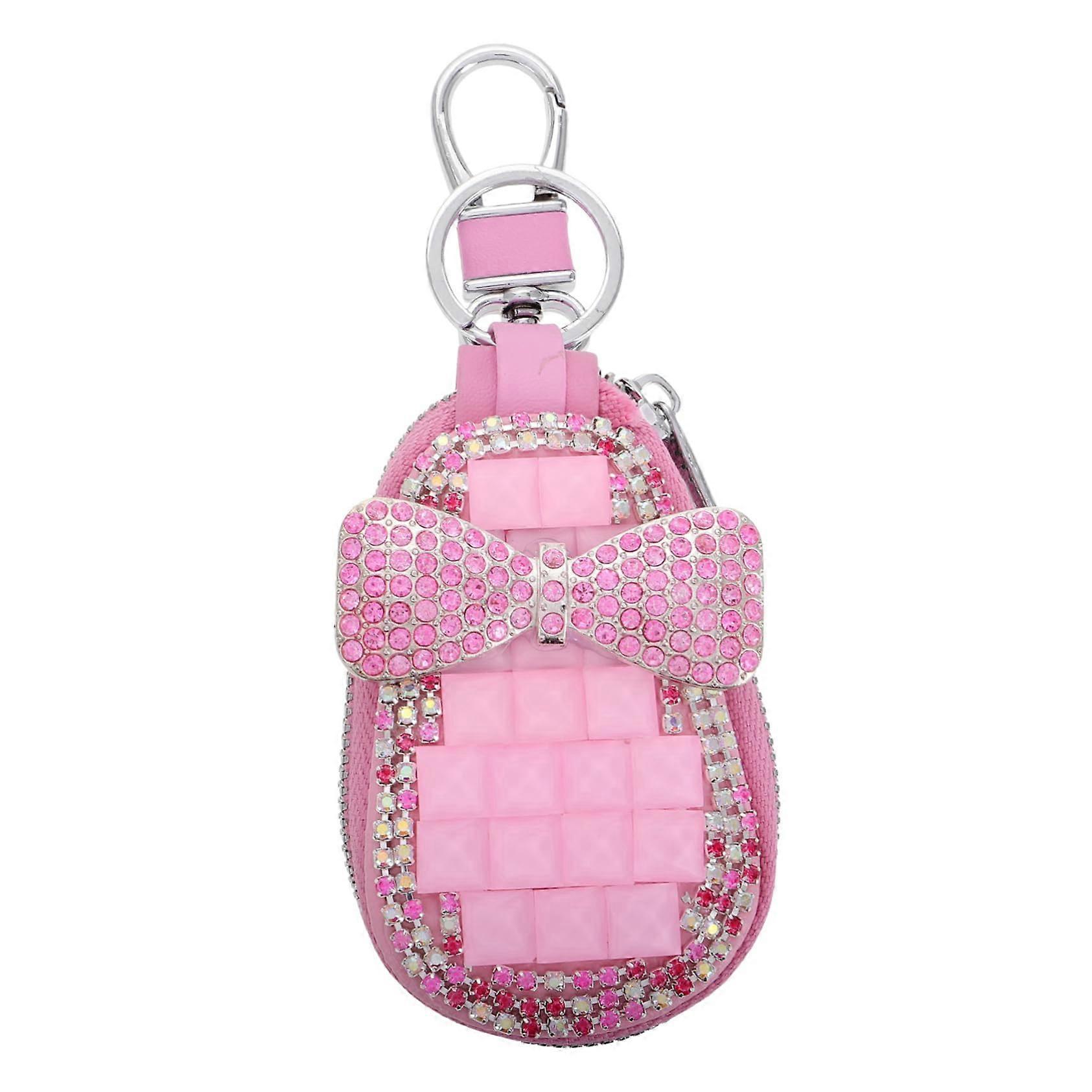 Rhinestone Car Key Case with Zip Bling Crystal Car Key Holder Small Bag for Key Ring Diamonds Key Case Protective Cover for Women