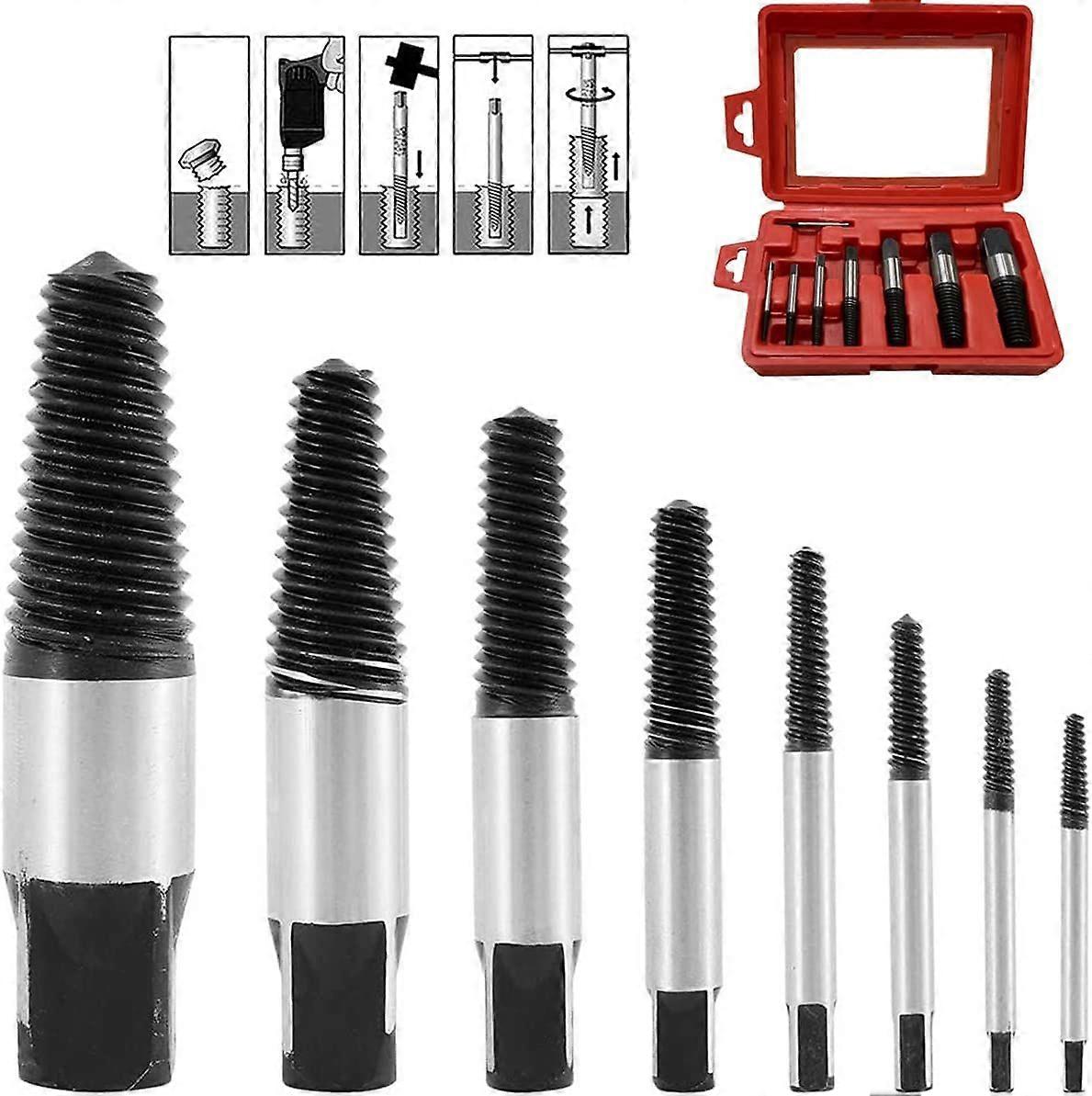 8-Piece Screw Extractor Set - Broken Bolt Remover (Red)