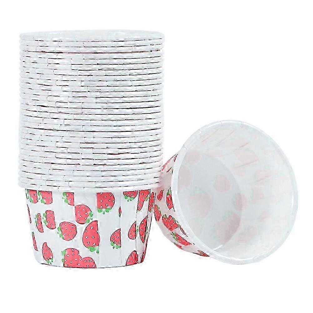 100pcs Strawberry Pattern Paper Treat Cups Disposable Dessert For Bakery