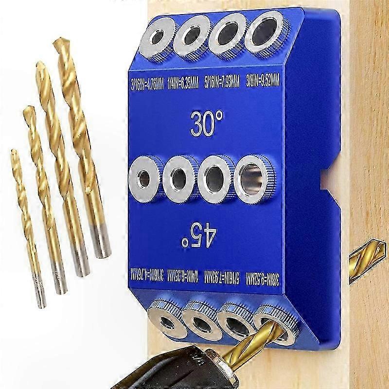 30 45 90 Degree Angle Drill Guide Jig, Drill Jig for Angled Holes and Straight Hole with 4 Sizes Steel Drill Bits