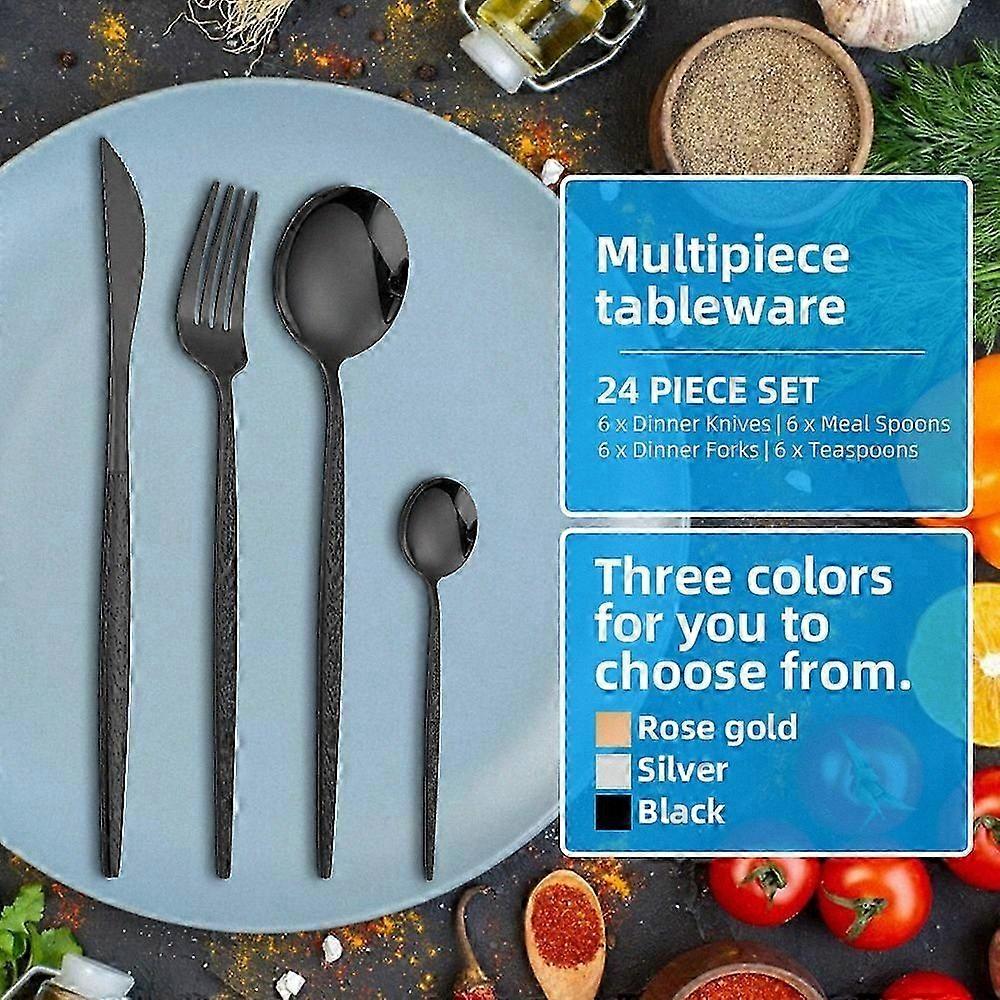 4-Person Stainless Steel Silverware Set - 24 Pieces Flatware for Home and Dining Use Includes Forks, Knives, Spoons