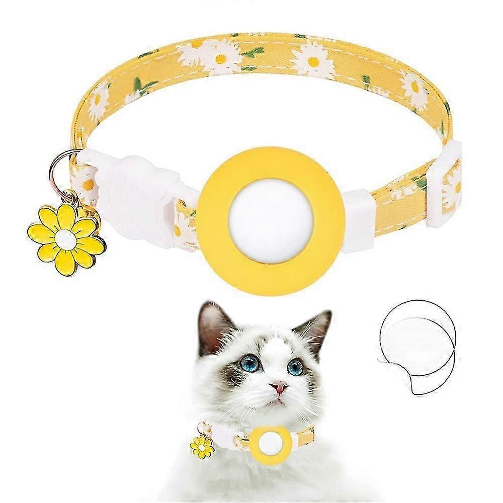 Daisy Pattern Adjustable Pet Collar With Silicone Case+protective For Airtag Tracker