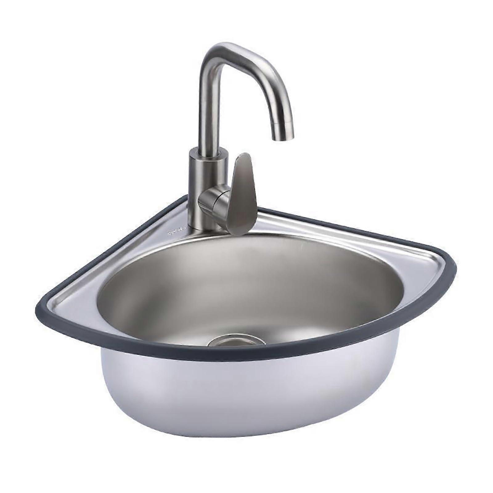 304 Stainless Steel Corner Sink With Drainer, Triangular WallMount 34x18, Includes 15.8cm Hot and Cold Faucet
