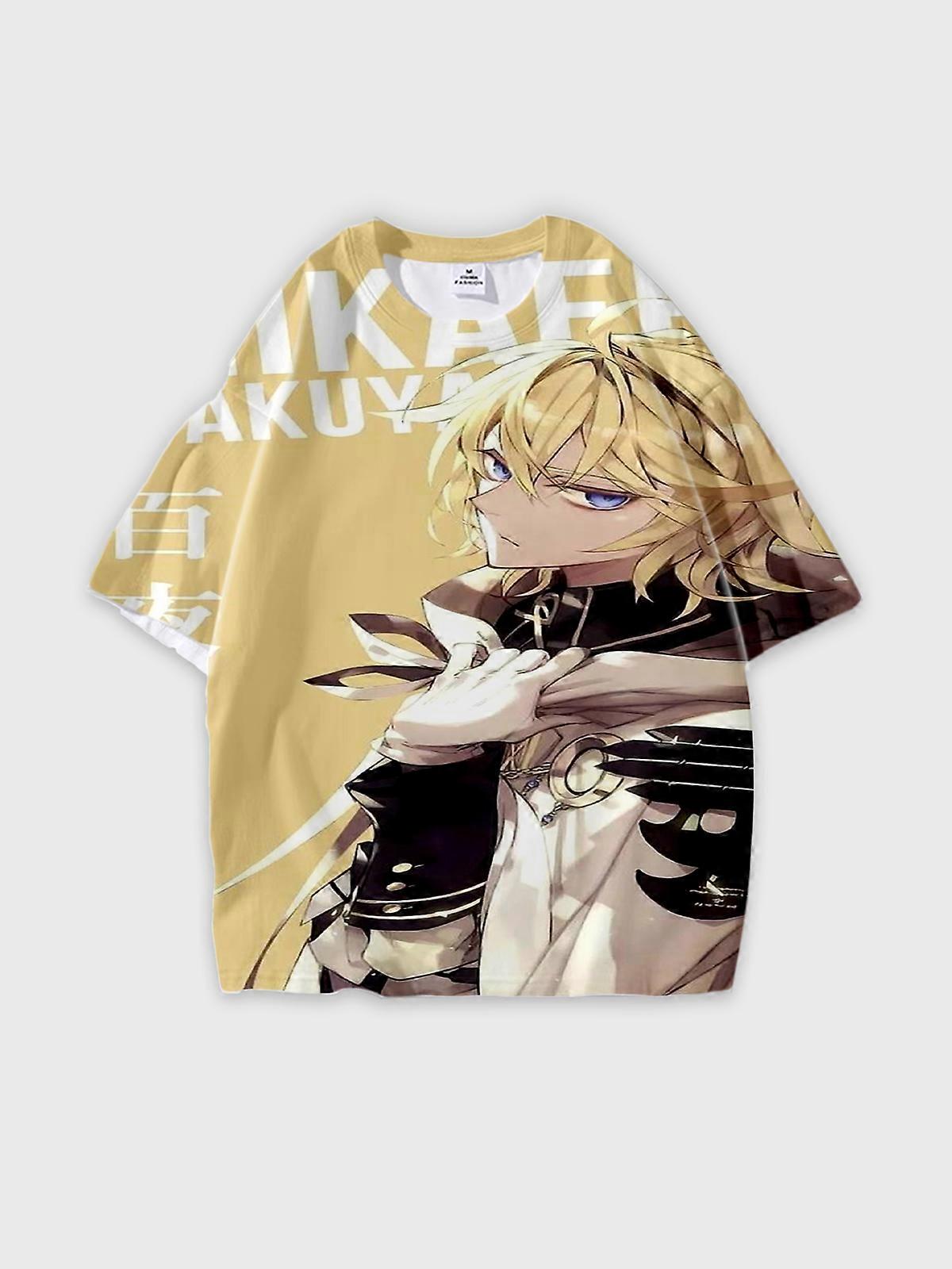 T-Shirt Round Neck, Loose Short Sleeve Seraph of the end Mikaela Hyakuya Graphic Tee, Unisex Summer Casual Top U3213