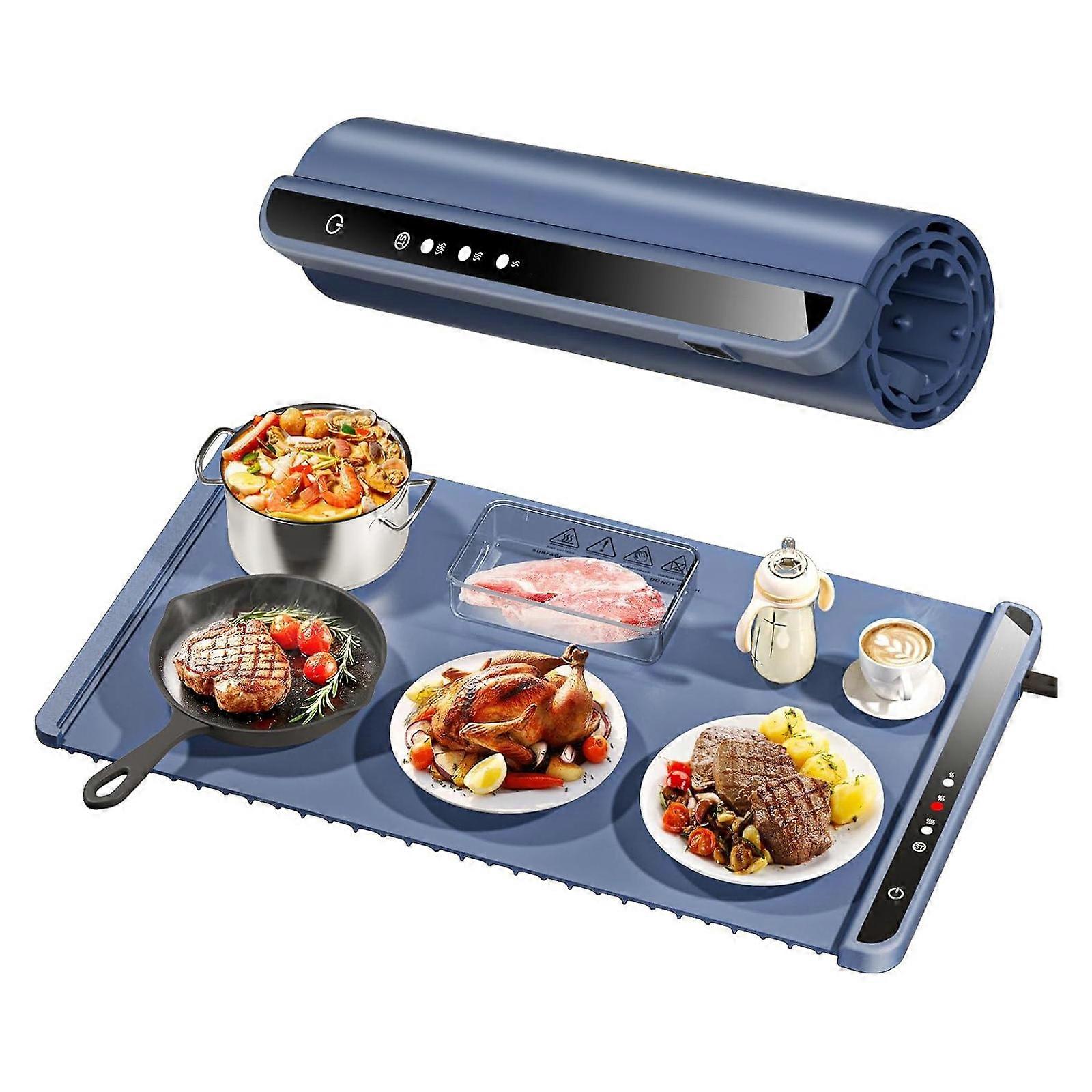 Warming Mat for Food, Electric Warming Tray for Buffets, Parties and Home Daily Use, Heats Fast in 10s, Portable, Timed Function for Family, blue