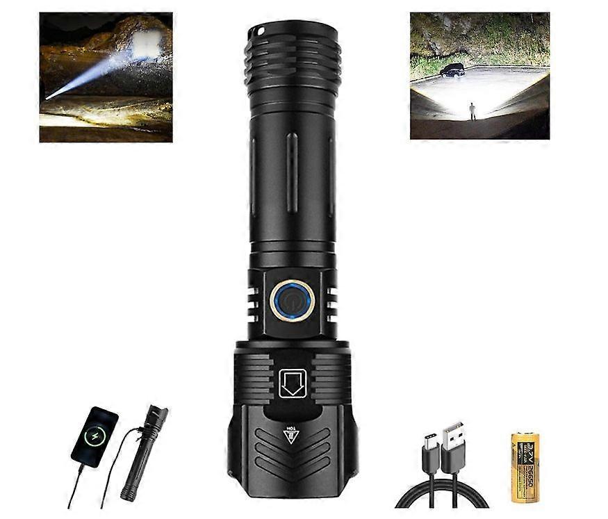 Rechargeable Flashlight 100000 High Lumens, 5 Modes Zoomable Super Bright LED Flashlights, Portable Durable IPX5 Waterproof Tactical Spotlight(Black)