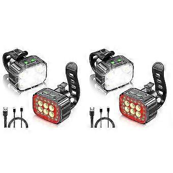 2X Super Heldere USB Oplaadbare Fiets Licht Set voor Nacht Rijden, Fiets Voor & Achter LED Verlichting