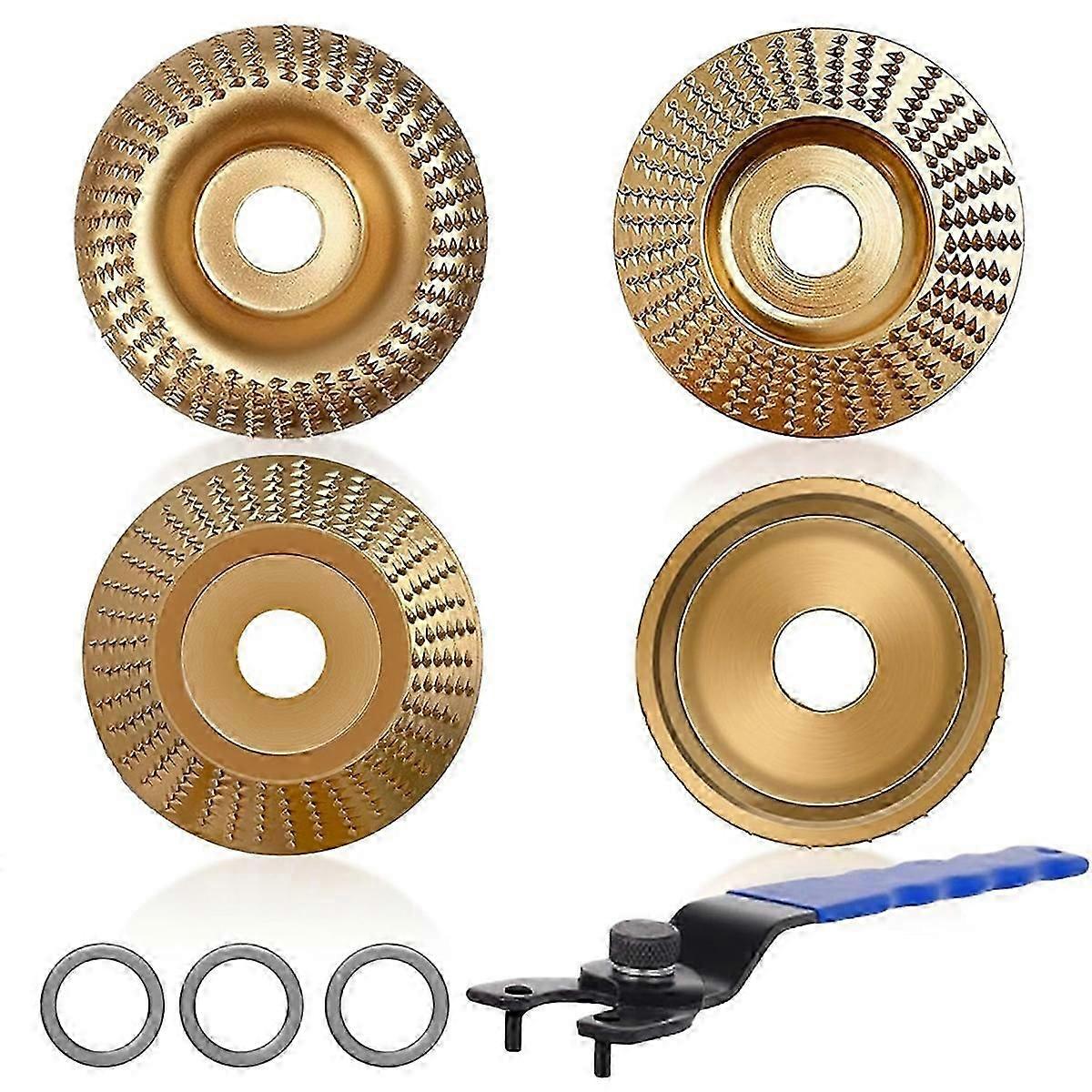 Conjunto de discos de escultura em madeira 5PCS para rebarbadora angular de 4 polegadas ou 4-1 / 2 polegadas, roda de moagem paralela oblíqua de arco plano