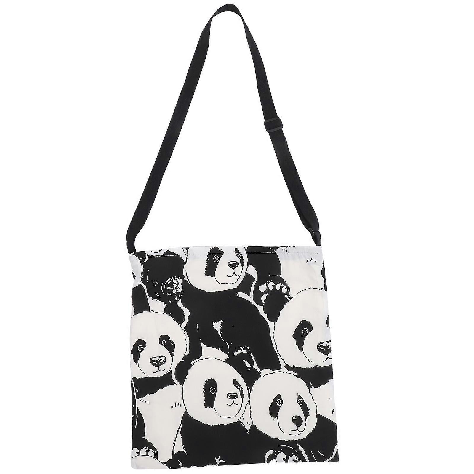 Large Capacity Panda Canvas Bag for Storage Black Grocery Tote
