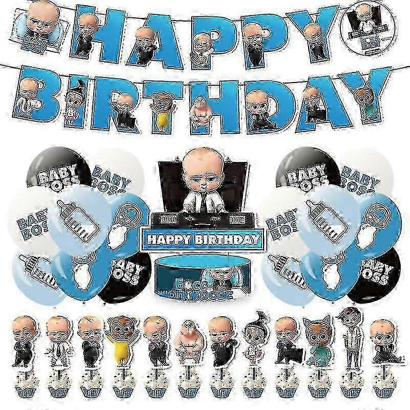 Exclusive Baby Boss Birthday Decor - バナー、ケーキトッパー、バルーンギフトセット