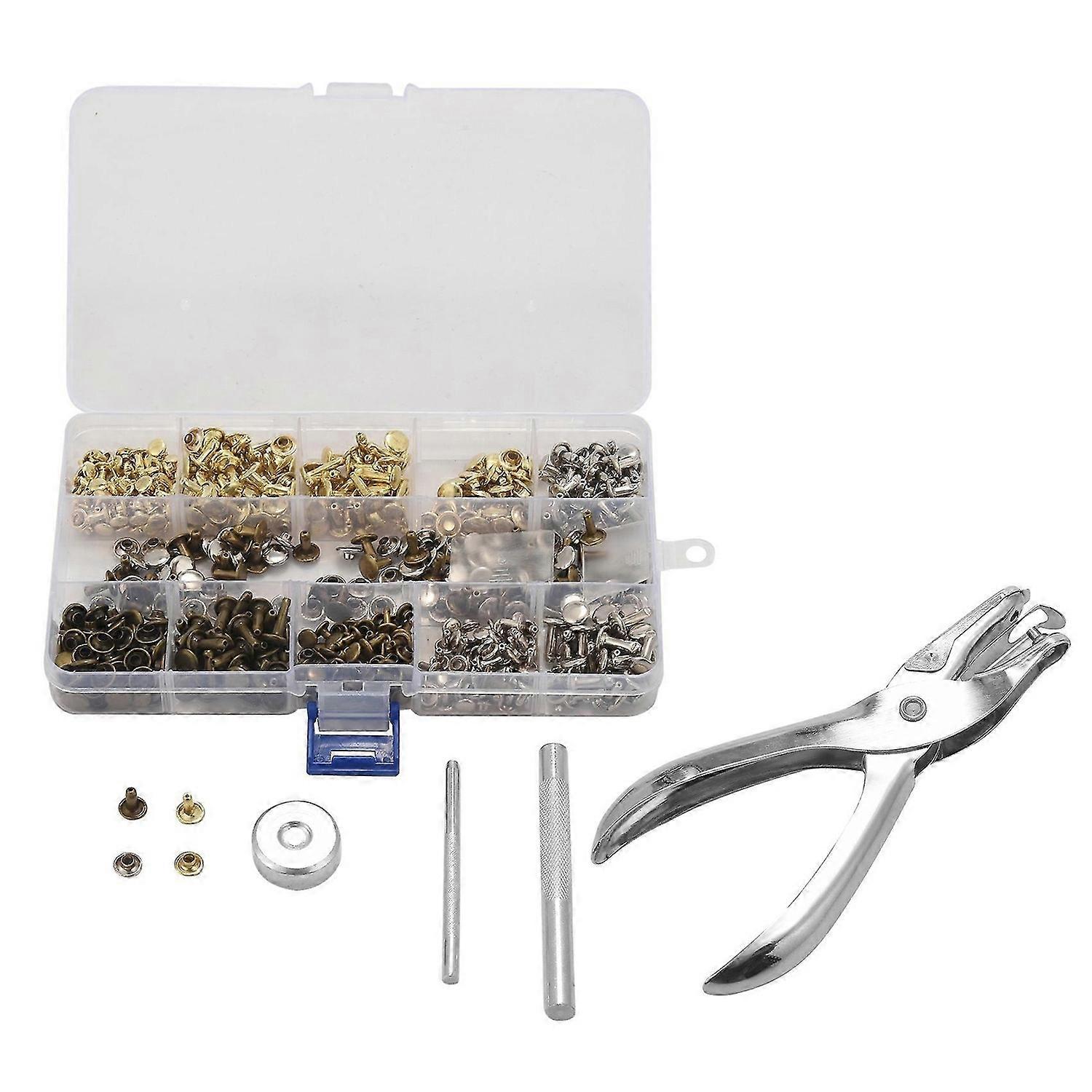 300 Sets Leather Rivets Double Cap Rivet Tubular Metal Studs with Punch Pliers Fixing Set Tools for