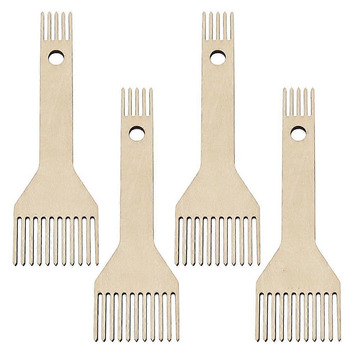 4Pcs Wooden Weaving Comb Double Ended Fringe Comb DIY Braided Tools for Beginners Woven Knitting Sewing Crafts Sweaters