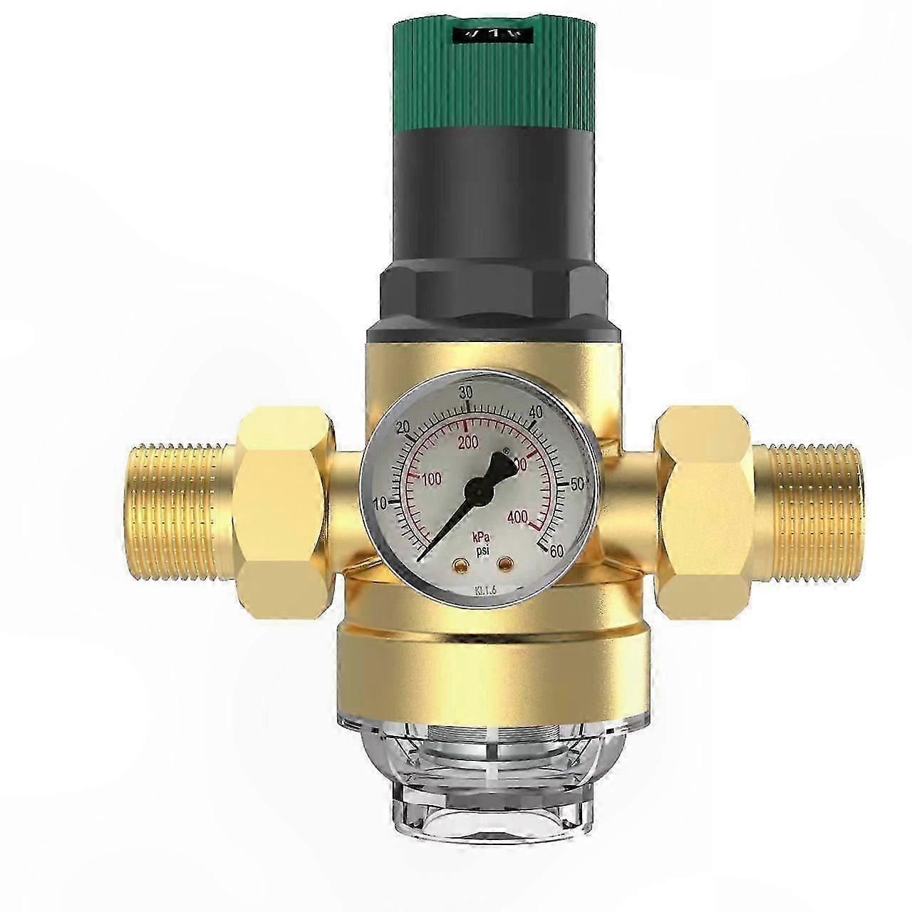 3/4 Inch Water Pressure Regulator with Gauge and Mesh Filter for Plumbing Systems