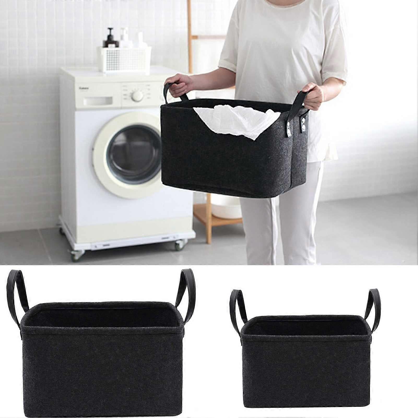 Felt Storage Basket 2Pack, Foldable Laundry Hamper, Cortex Handles, Bin Organizer For Clothing, Magazines, Toys, Books