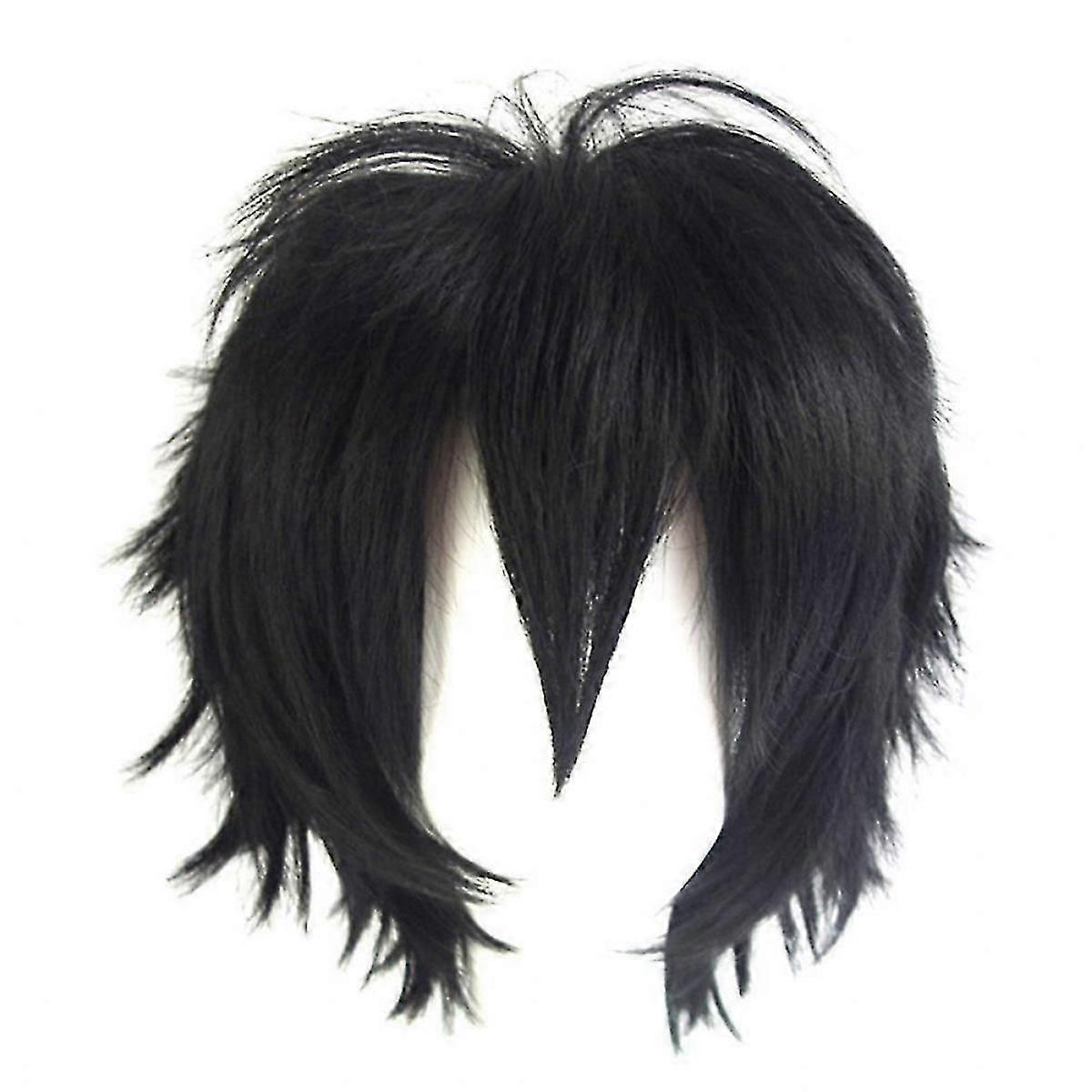 Men Short Spiky Layered Hair Synthetic Halloween Anime Cosplay Wig Hairpiece