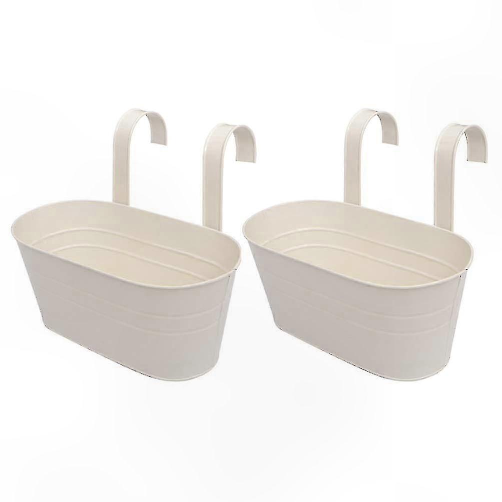 2-Pack Metal Flower Pots with Handles for Balcony Railing Herb Planters