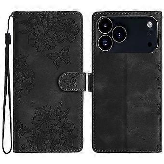 Compatible For iPhone 17 Pro Max Case Butterfly Flower Pattern Skin-Touch Leather Phone Cover