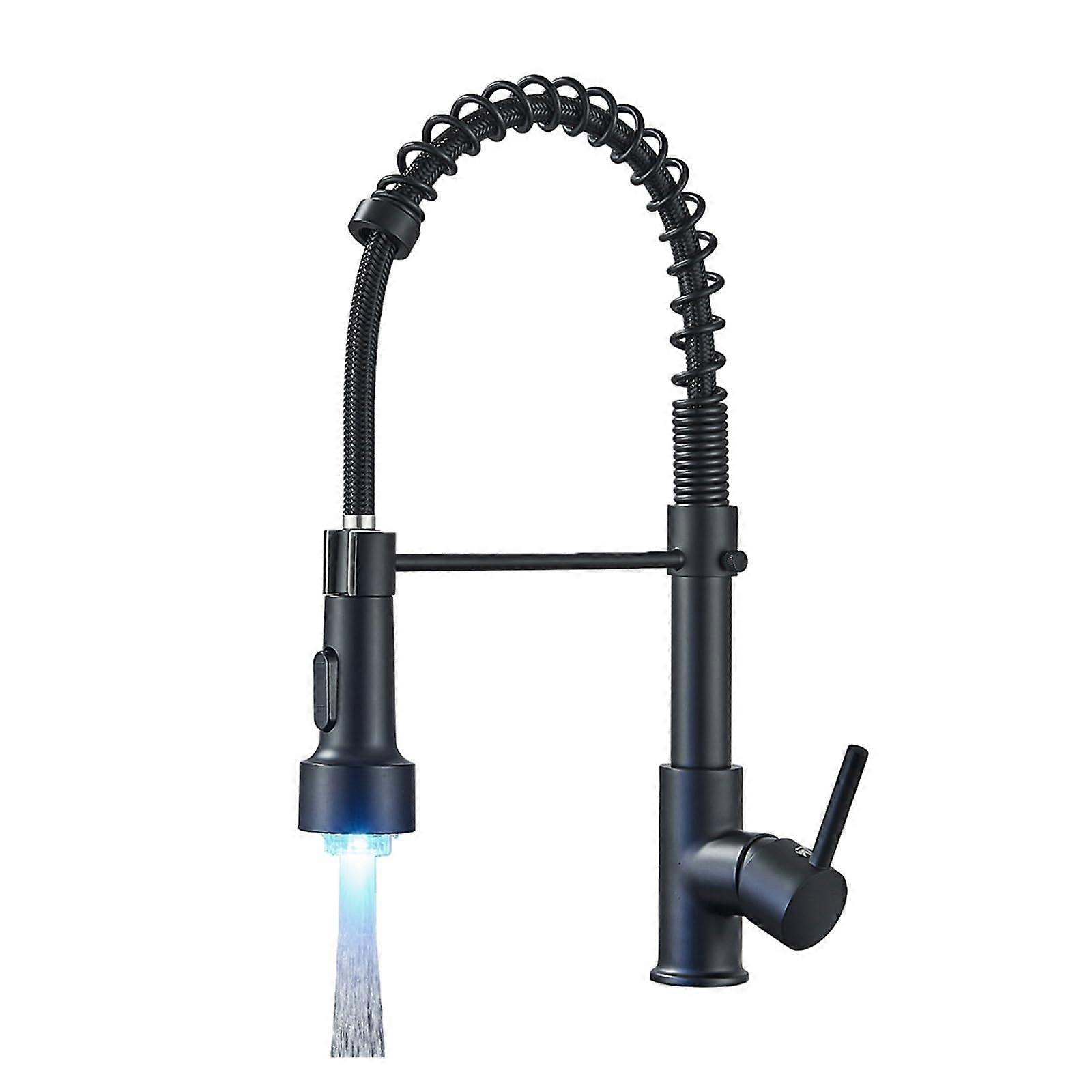 PullDown Kitchen Faucet With LED Light, SingleHandle Hot and Cold, Kitchen Spring Faucet, Matte Black Finish