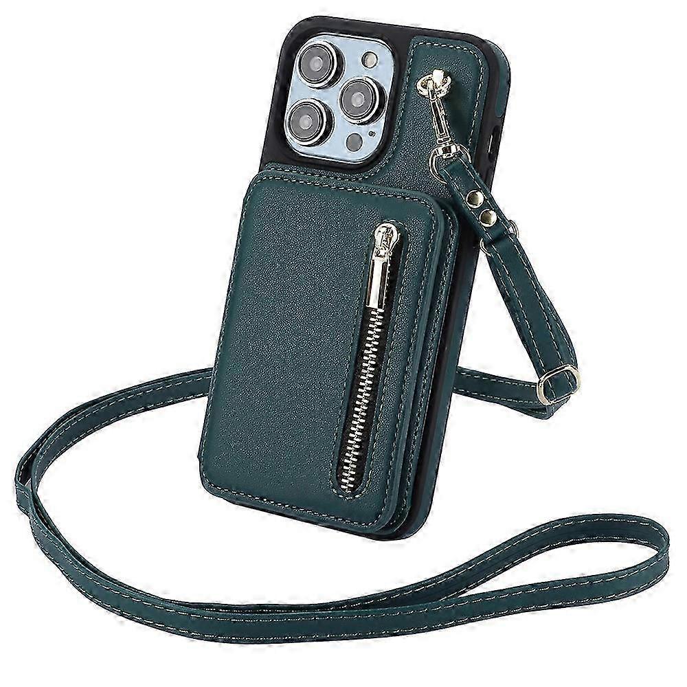 25-26 Compatible For iPhone 14 Pro Case Crossbody RFID Leather+TPU Kickstand Protective Back Shell