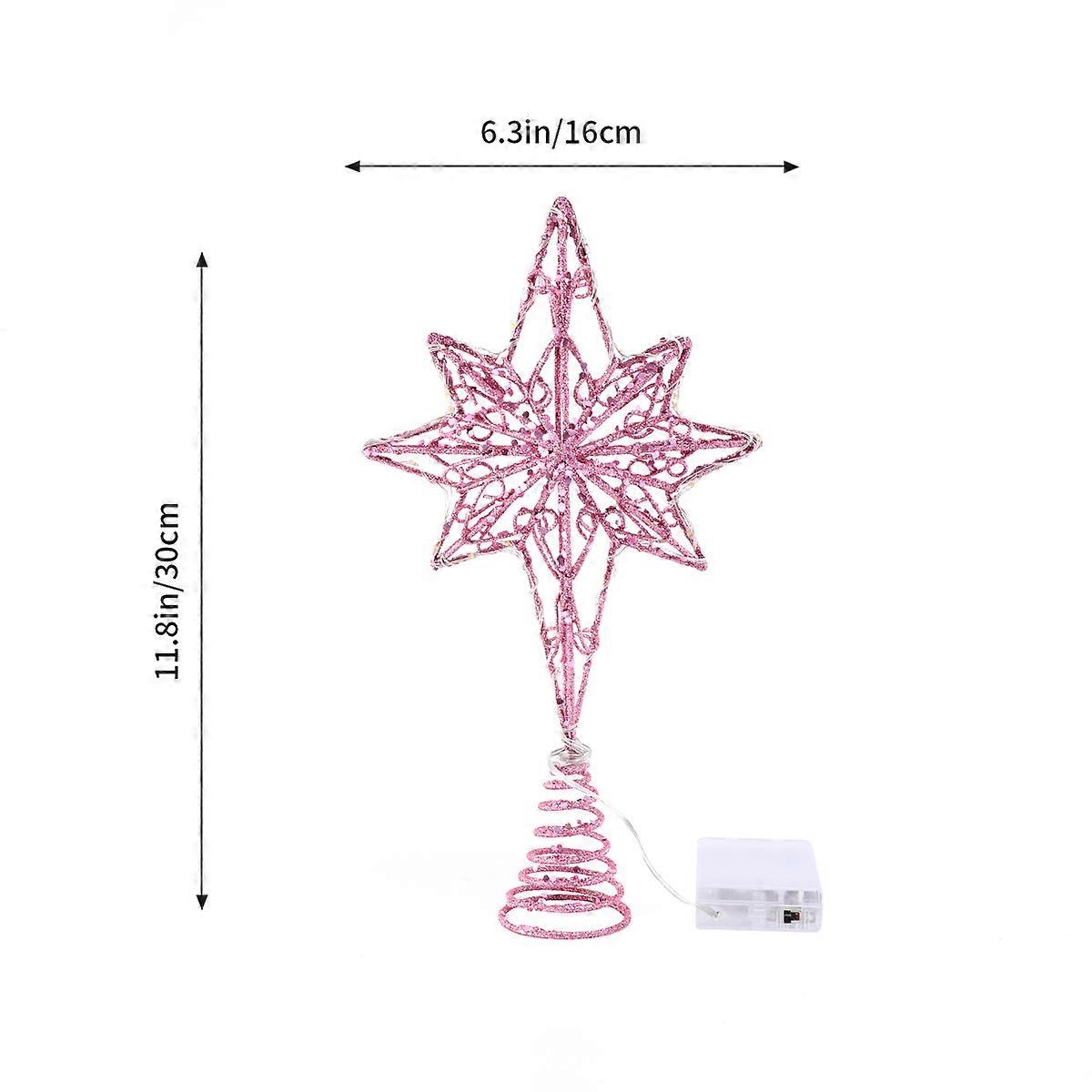 Iron Material Eight Pointed Star Tree Topper Decoration for Christmas and Party Festivities in Pink Color with Light 1Pcs