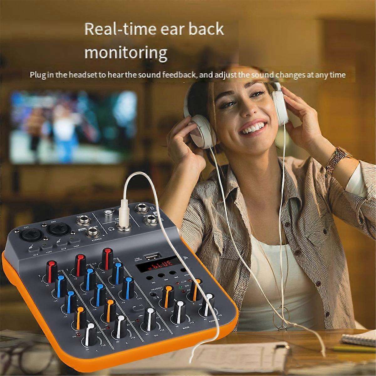 4 Channel Audio Mixer DJ Console Mixer with Reverb EU Plug