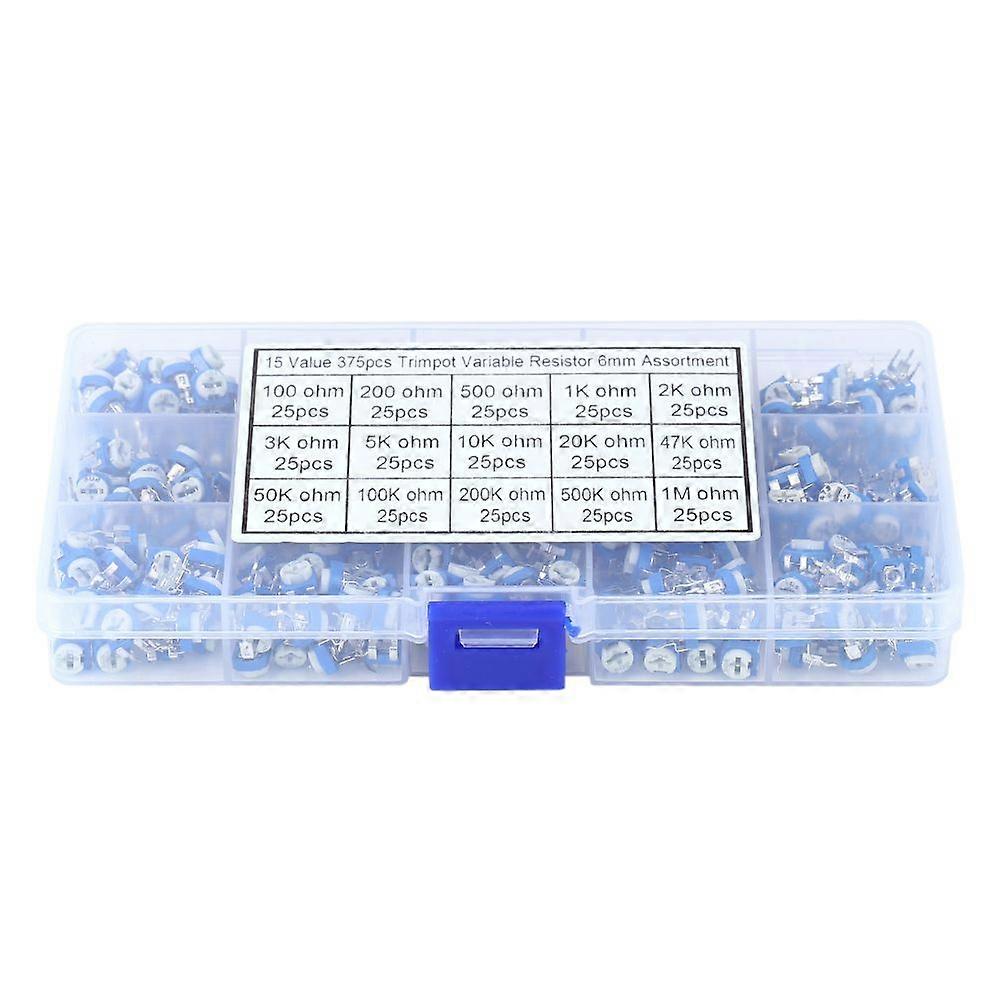 375Pcs 15 Values Potentiometer Variable Resistor Assortment Kit with Box