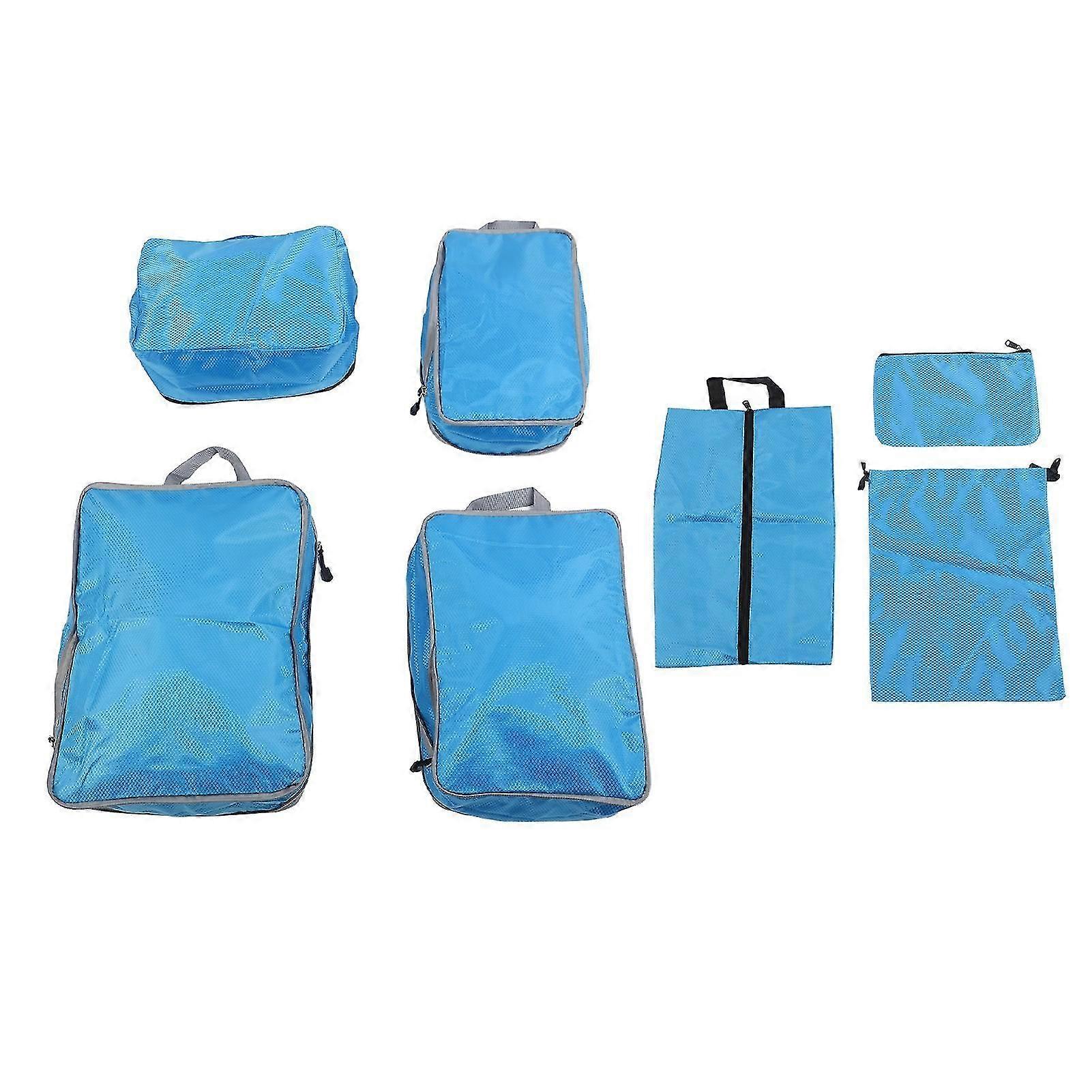 Travel Packing Cubes Set of 7 - Lightweight Compression Bags for Suitcase Organization - Blue