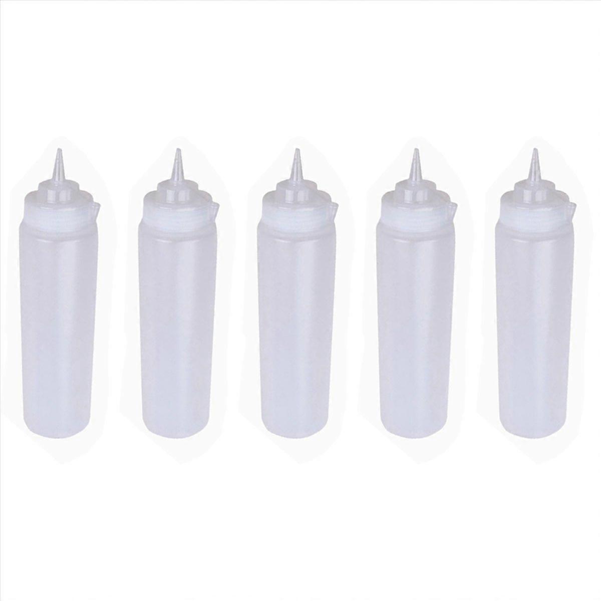 5X 250ml White Transparent Plastic Sauce Squeeze Bottle Dispenser with Cap