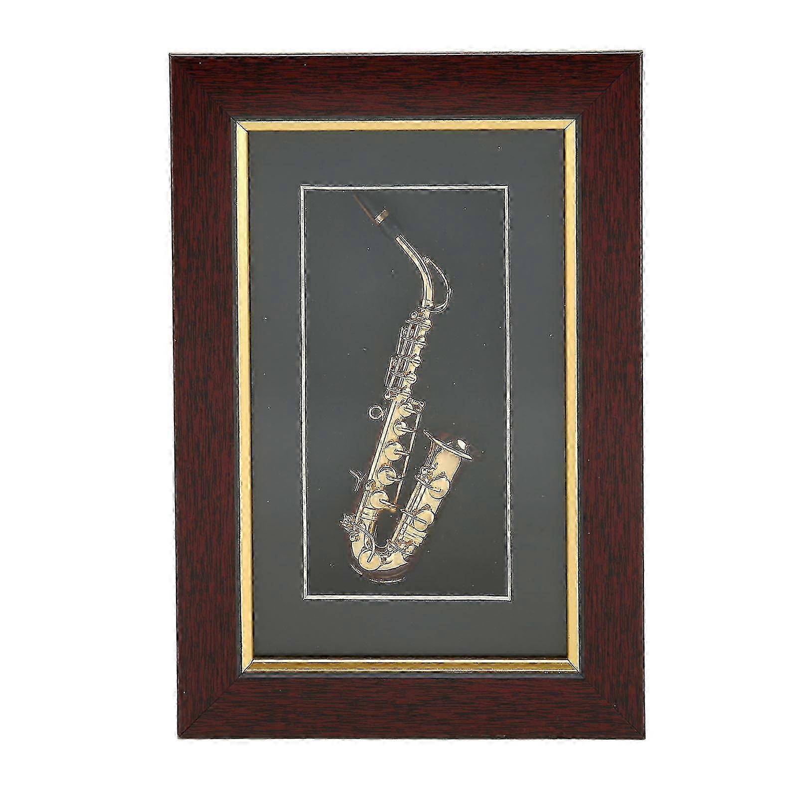 Mini Saxophone Vivid Attractive Decorative Particle Board Glass Metal Elegant Style Mini Instrument Picture Frame miao7