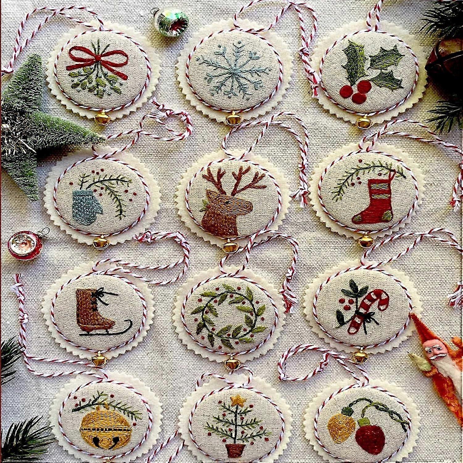 Christmas Embroidery Kit For Adults And Beginners, DIY Cross Stitch Kit With Xmas Elements, Includes Hoop And Threads