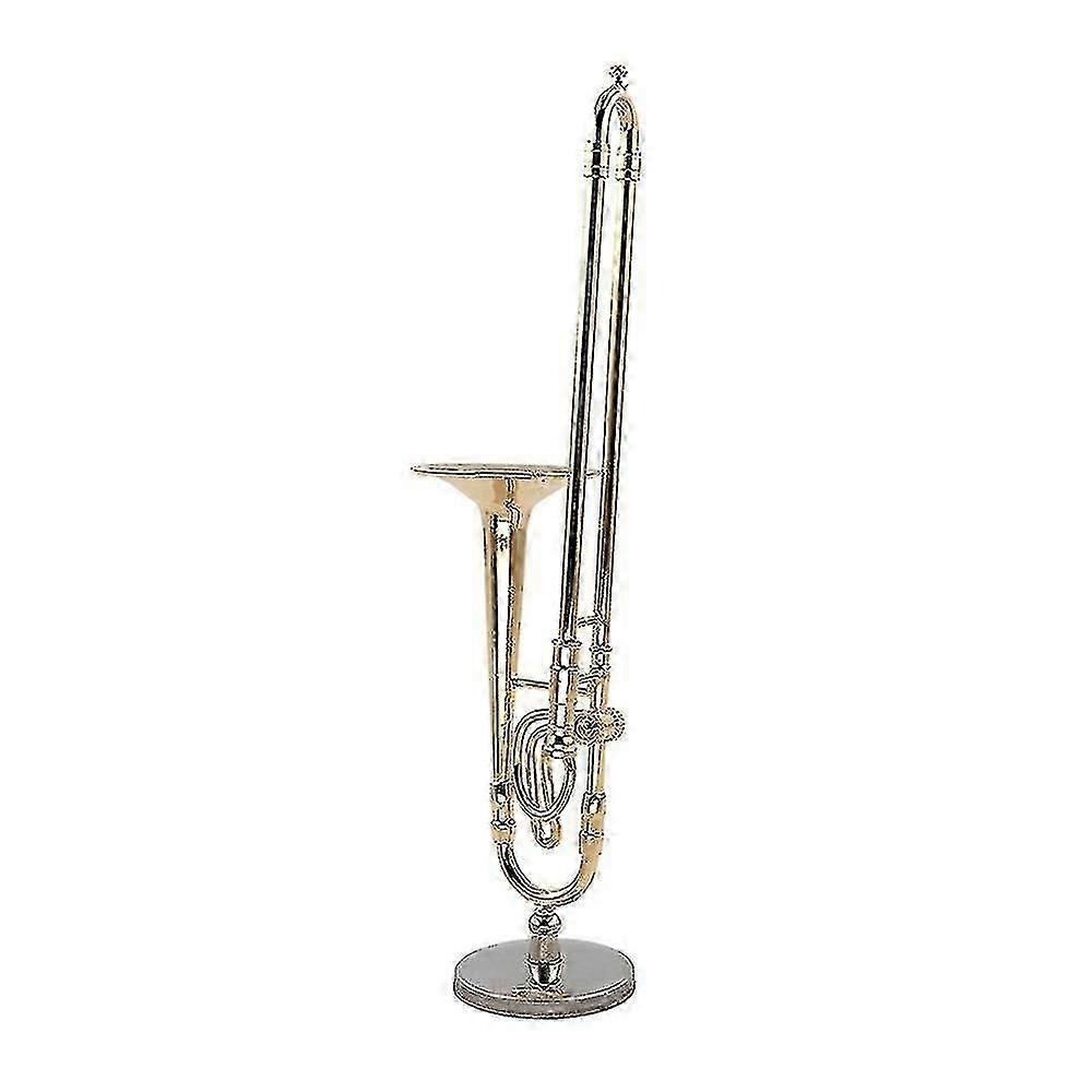 2025 12cm Miniature Pure Copper Trombone Model With Support Mini Musical Instrument Model With Black Lea