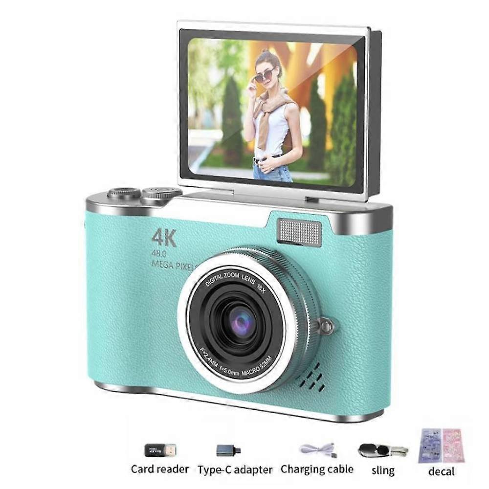 4K Digital Camera CCD 180° Flip Screen Selfie Camera 8X Digital Zoom 48MP Portable Digital Photography Camera with 32G Card