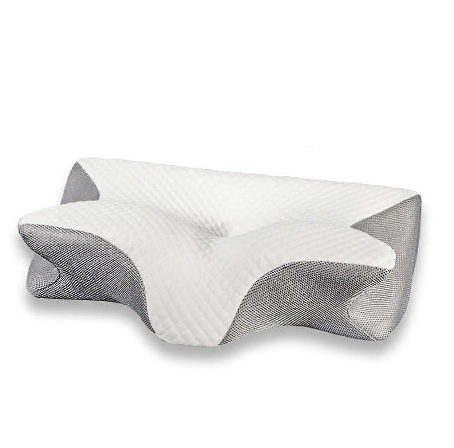 Cervical Foam Pillow 2In1 Ergonomic Contour For Side Back And Stomach Sleepers Grey Foam Design