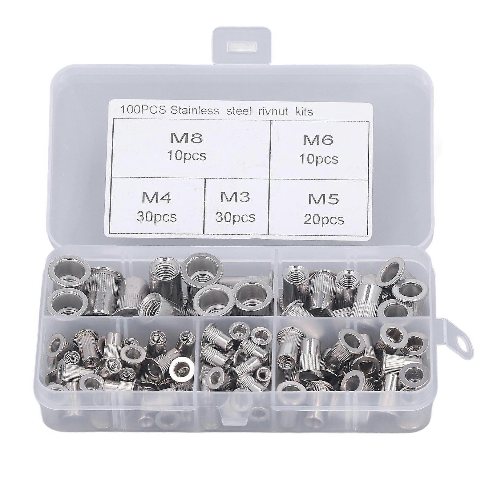 100Pcs Rivet Nut Flat Round Head Knurled M3 M4 M5 M6 M8 Aluminum Alloy Fastener for Vehicle 