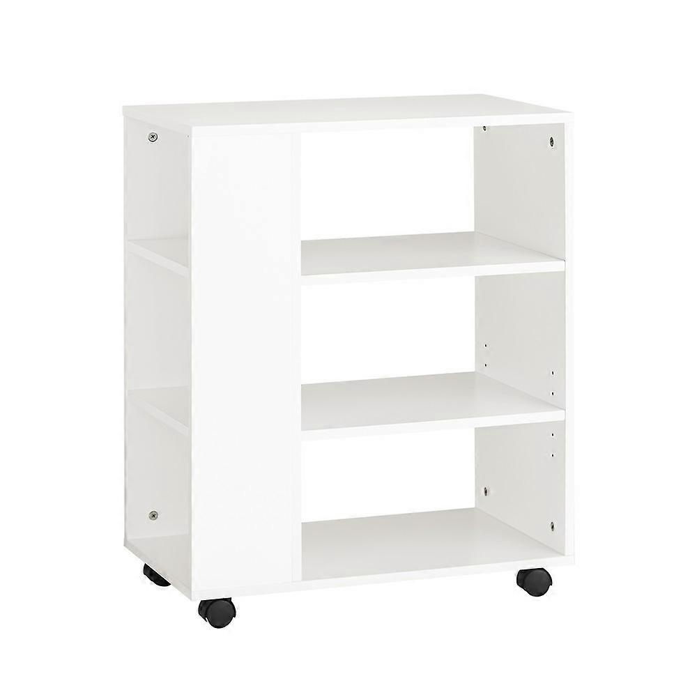 SoBuy FBT68-W,Rolling Desk Side Printer Table with Shelf Side Table End Table with Storage Shelves Mobile Office Side Table for Bedroom, Living Room